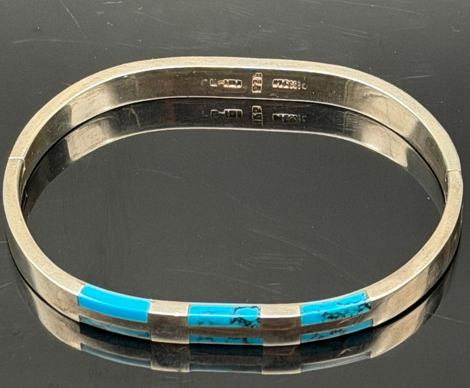 29g-Vintage Native American Sterling Silver Turquoise Inlay Bangle Bracelet (1 of 8)