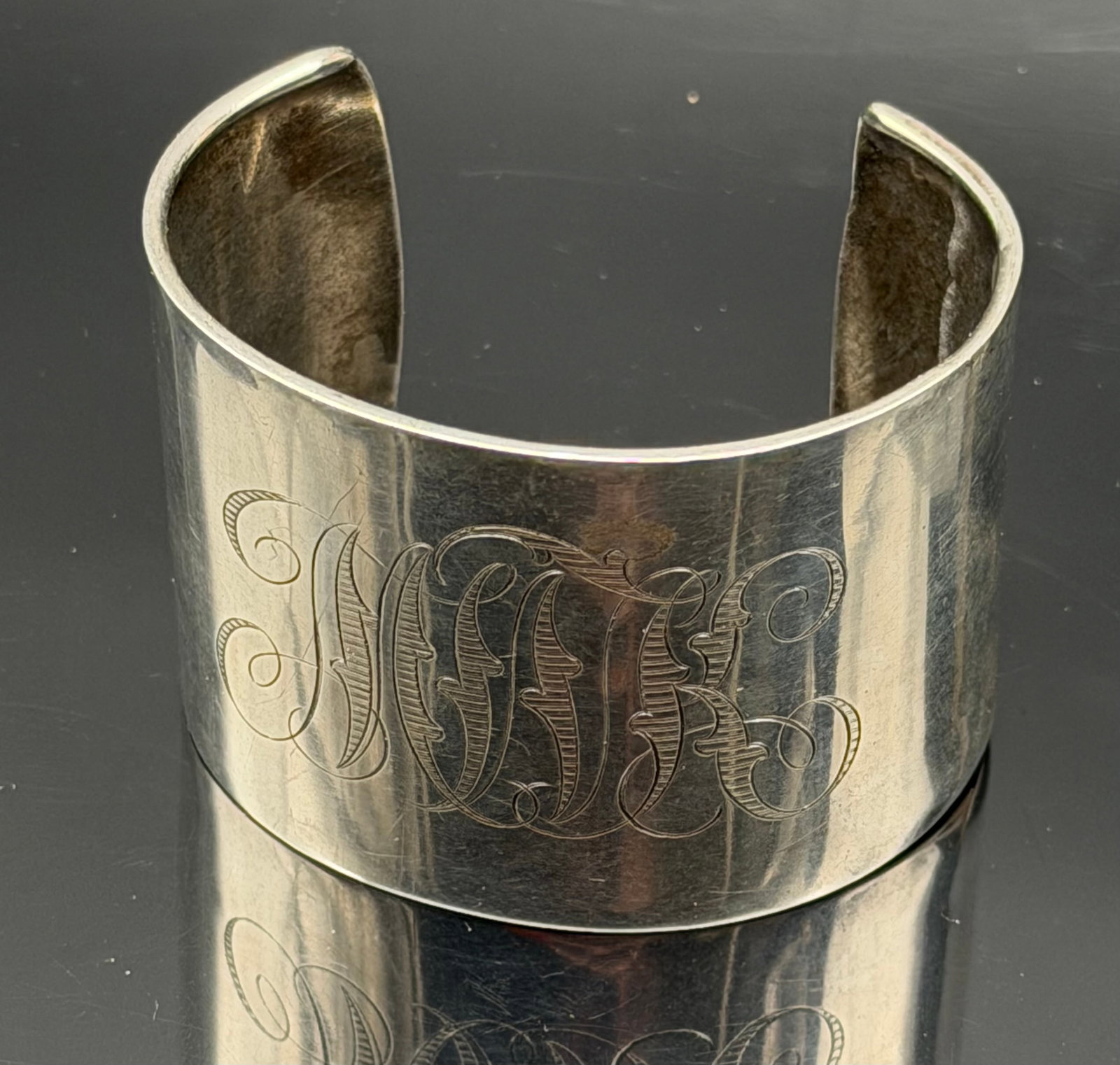 33g-Antique/Vintage Sterling Silver Monogrammed Cuff Bracelet (1 of 7)
