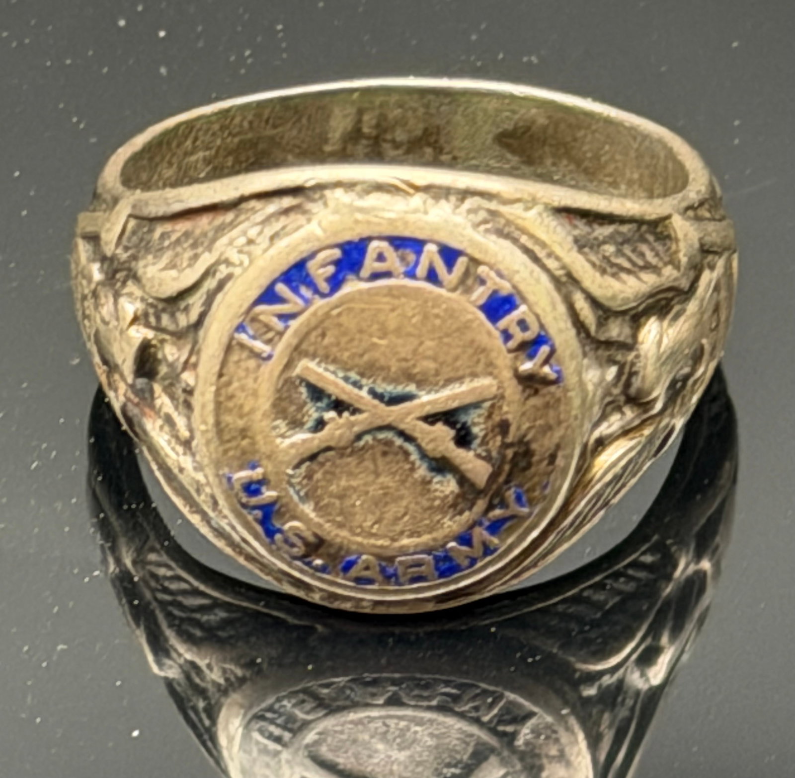 12g-Vintage U.S. Infantry Sterling Silver Military Ring Blue Enamel Army Ring (1 of 7)