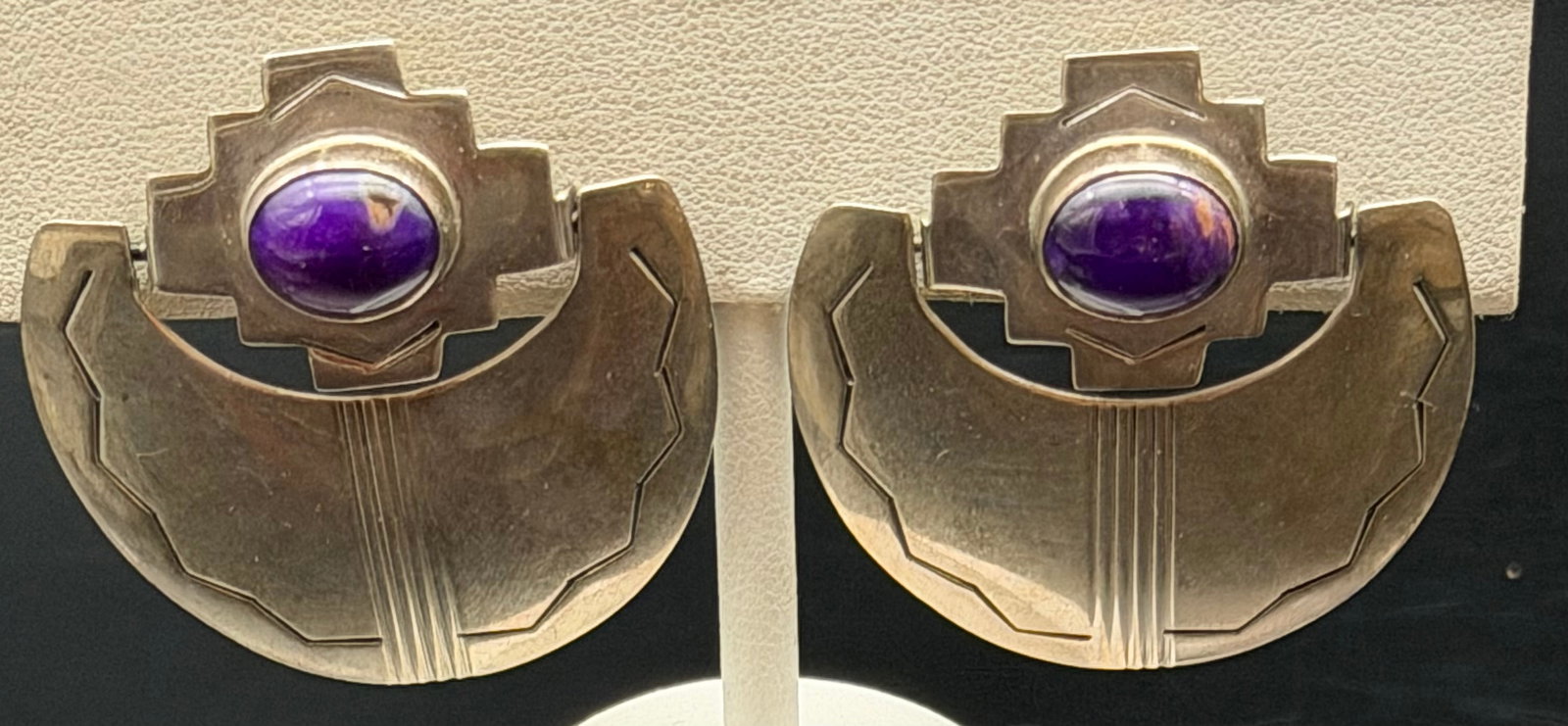 11g-Vintage LEX Sterling Silver Southwestern Amethyst Cabochon Earrings (1 of 7)