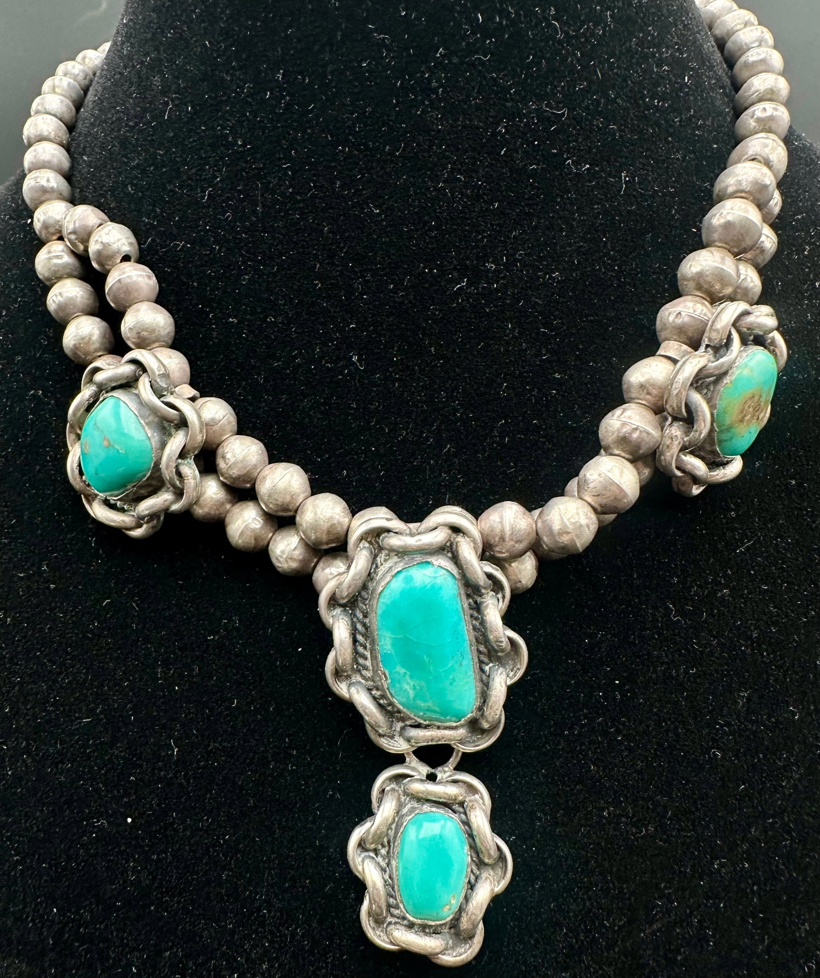 Vintage Navajo Coin Silver Turquoise Necklace 81g (1 of 10)