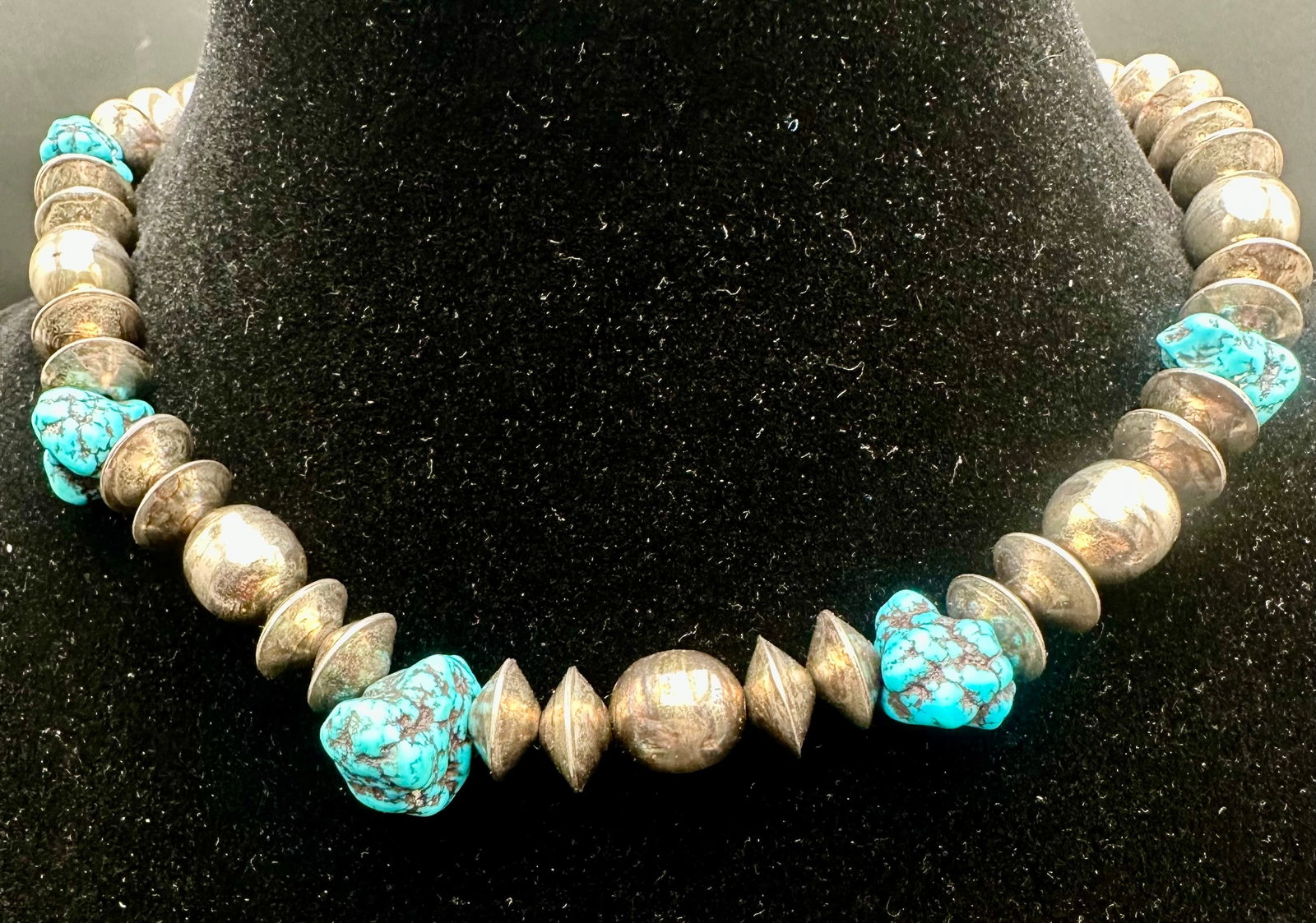 Vintage Sterling Silver Turquoise Nugget Necklace 50g (1 of 9)