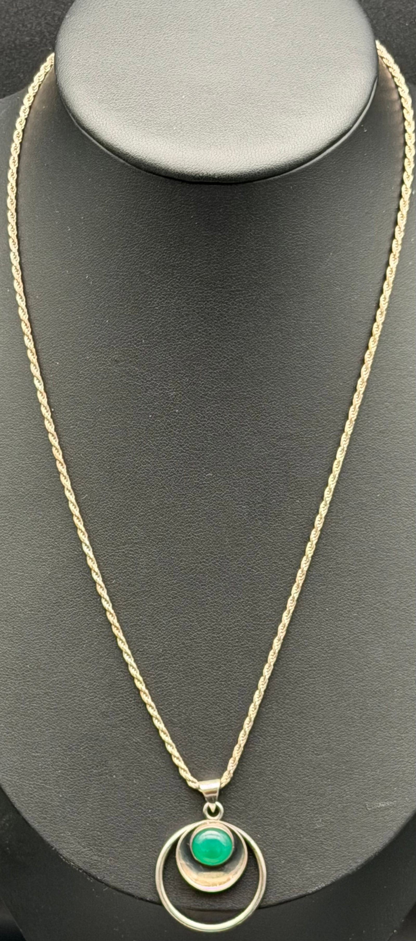 9g-Vintage N.E. From Denmark Sterling Silver 925 Green Chrysoprase Pendant Necklace (1 of 8)