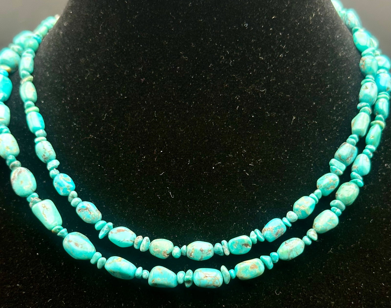 Double Strand Turquoise Nugget Sterling Necklace (1 of 7)