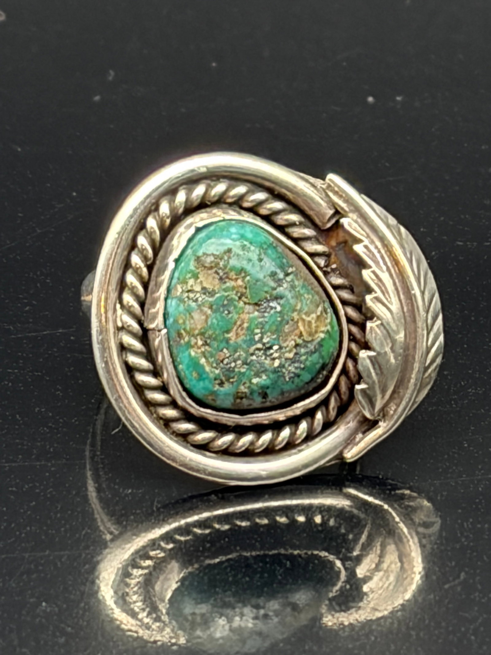 14g Sterling Silver Turquoise Leaf Statement Ring - 2