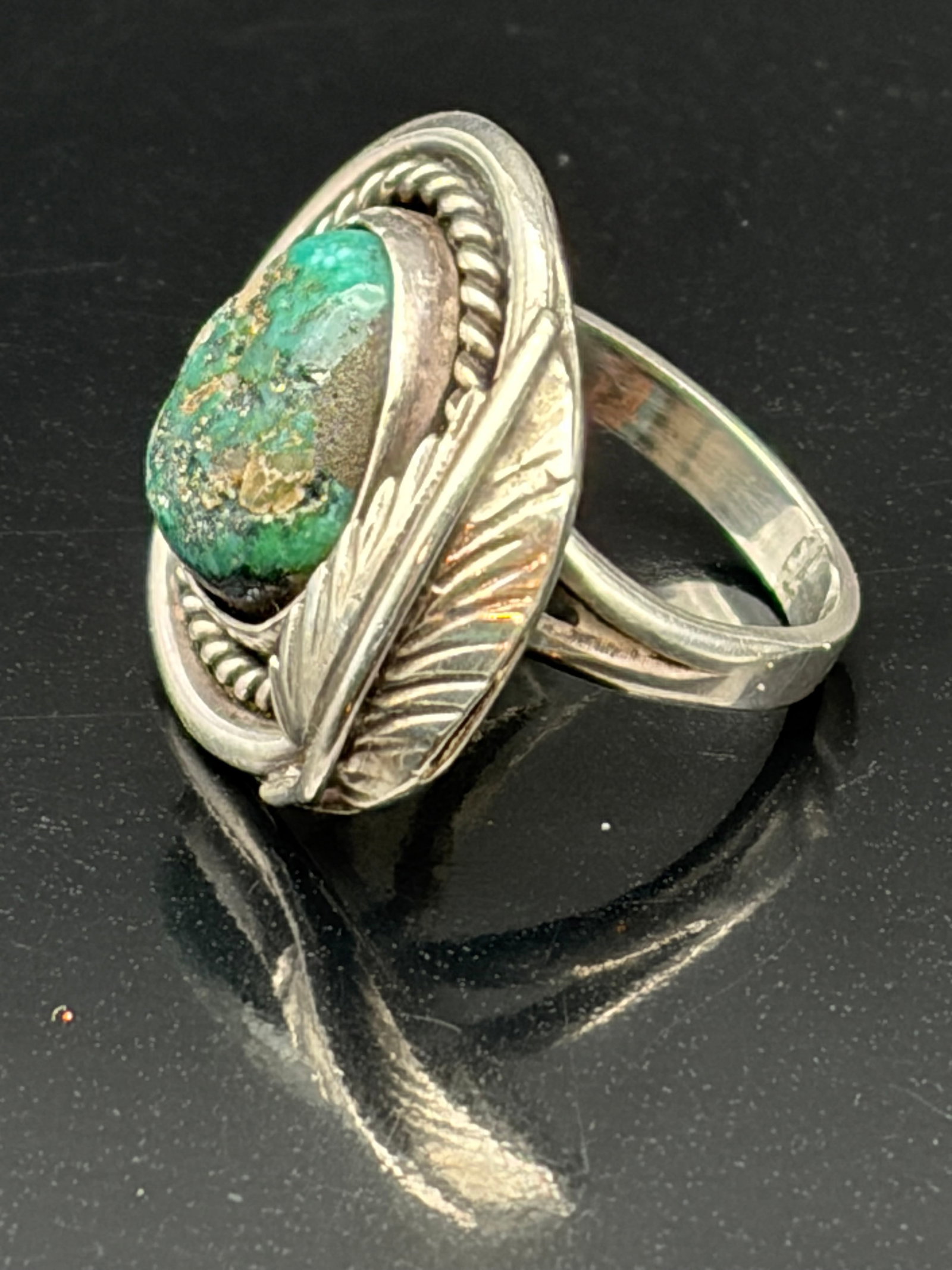 14g Sterling Silver Turquoise Leaf Statement Ring - 3