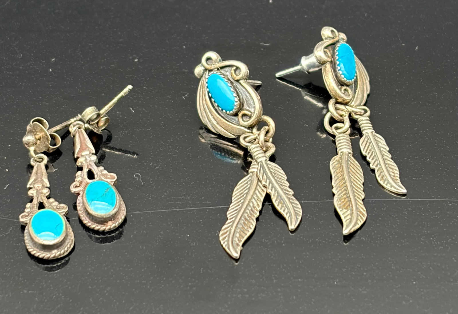 7.2g Sterling Turquoise Feather Dangle Earrings (1 of 7)