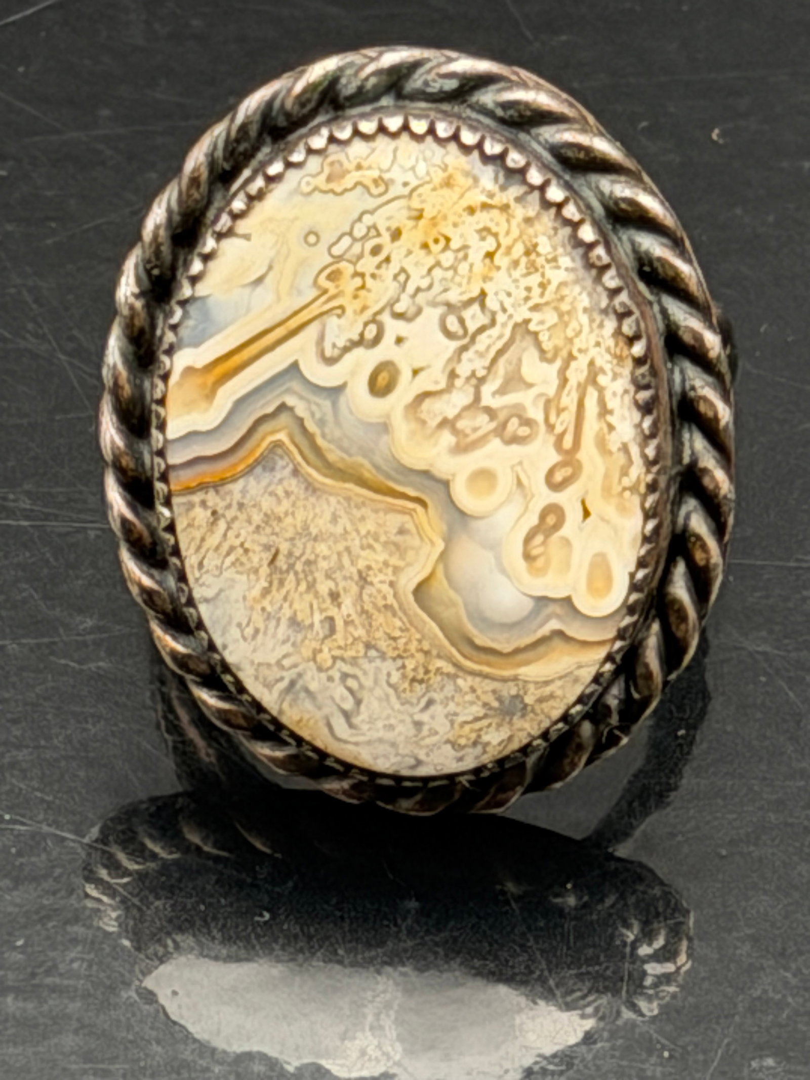 15g-Vintage Sterling Silver Scenic Agate Statement Ring (1 of 8)