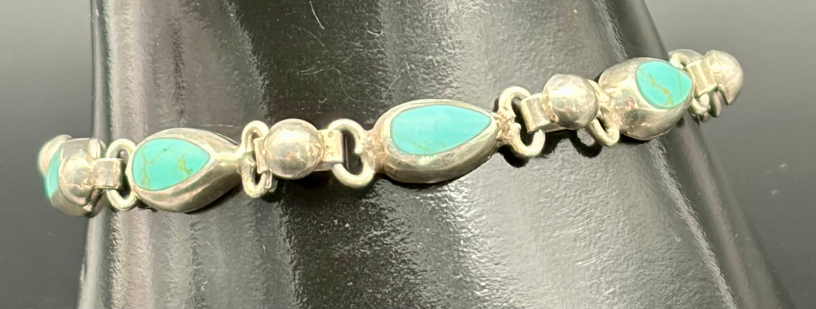 19.7g Sterling Silver Turquoise Link Bracelet (1 of 4)