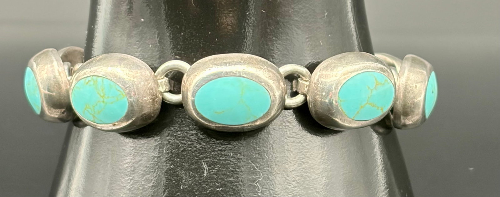 44.4g Vintage Sterling Silver Turquoise Link Bracelet Toggle Clasp (1 of 5)