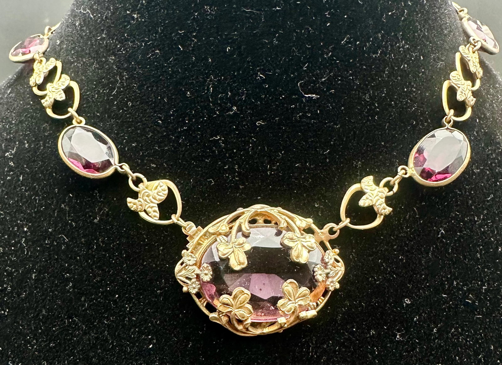 Victorian Style Amethyst Glass Floral Necklace (1 of 11)