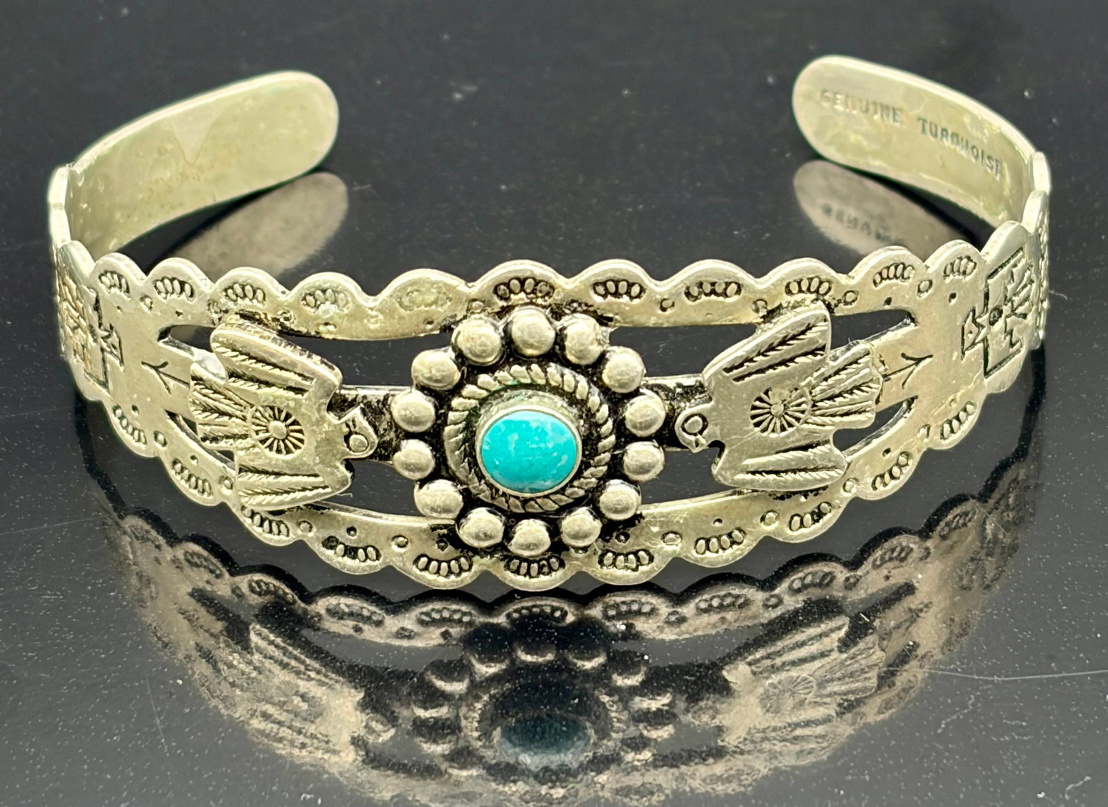 14.7g Genuine Turquoise Thunderbird Sterling Silver Cuff Bracelet (1 of 7)