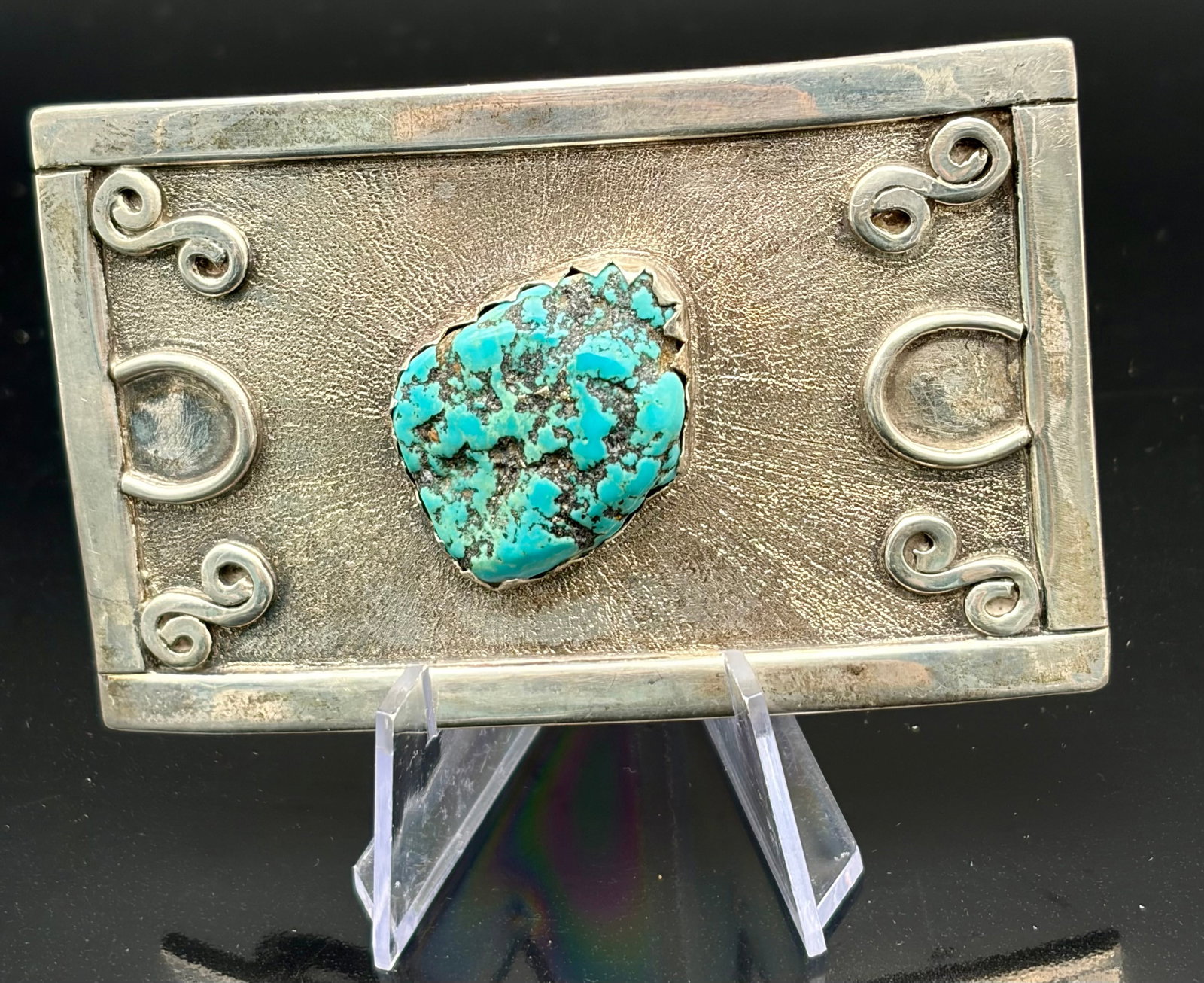 Southwestern Sterling Silver Turquoise Belt Buckle – 62.5g – 3" Western Style (1 of 4)