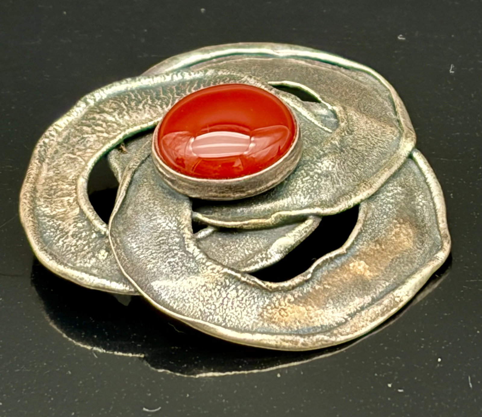 8.6g Sterling Silver Carnelian Flower Brooch Pin (1 of 4)