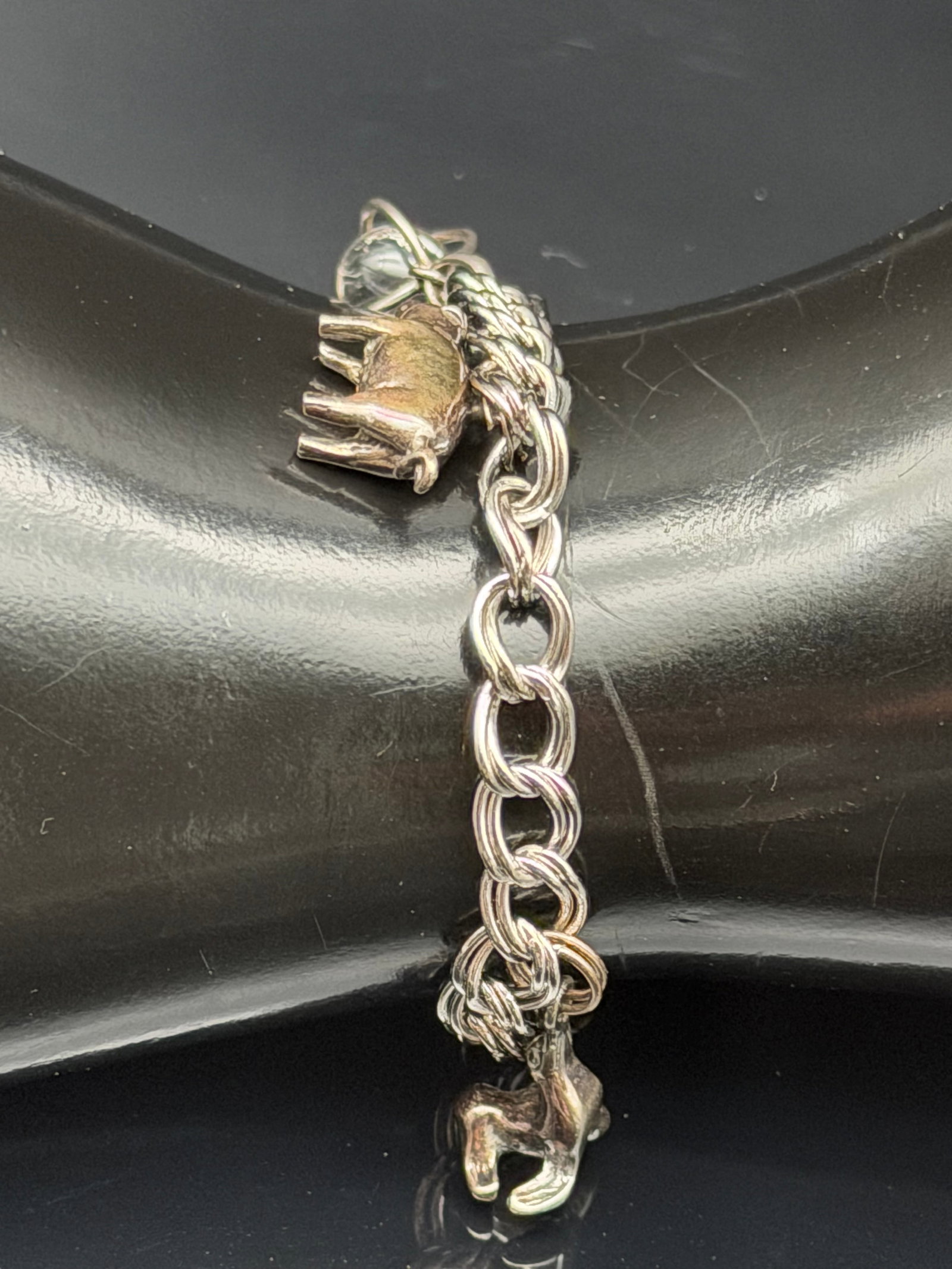 Vintage Sterling Silver Animal Charm Bracelet Dog Pig Dolphin & Sword Charms 20g (1 of 8)