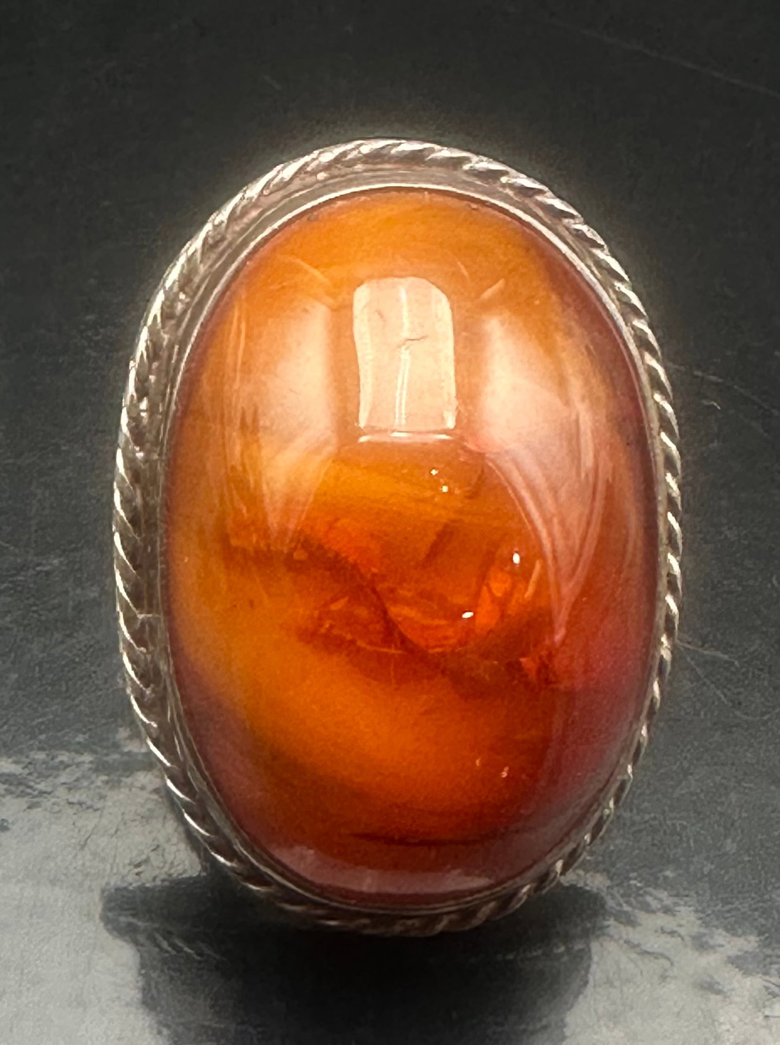 Vintage Sterling Silver Amber Cabochon Statement Ring 19g (1 of 9)