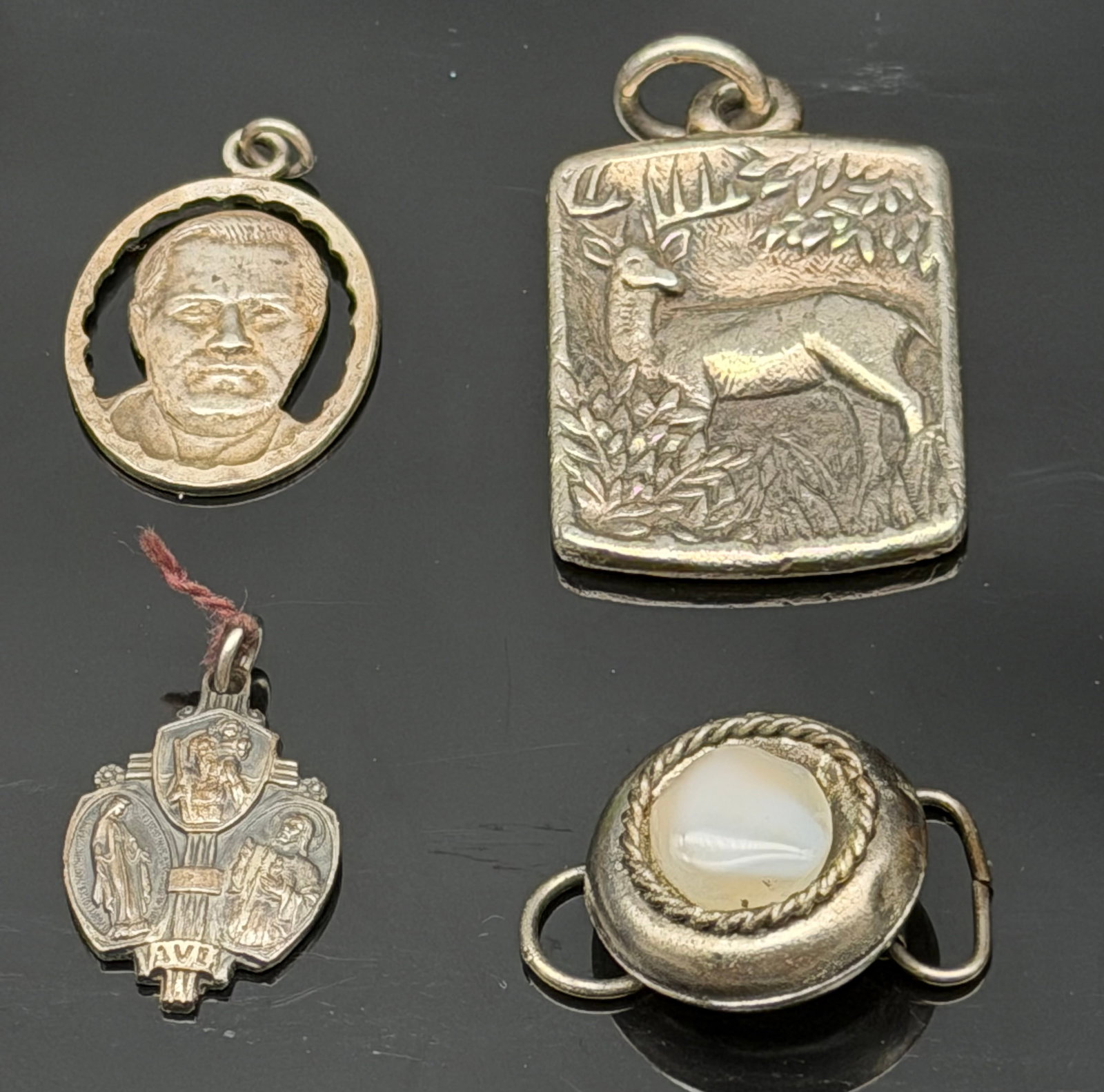 Vintage Sterling Silver Religious Medal & Souvenir Charm Lot St. Pius X Lourdes Deer Pendant 35g (1 of 10)
