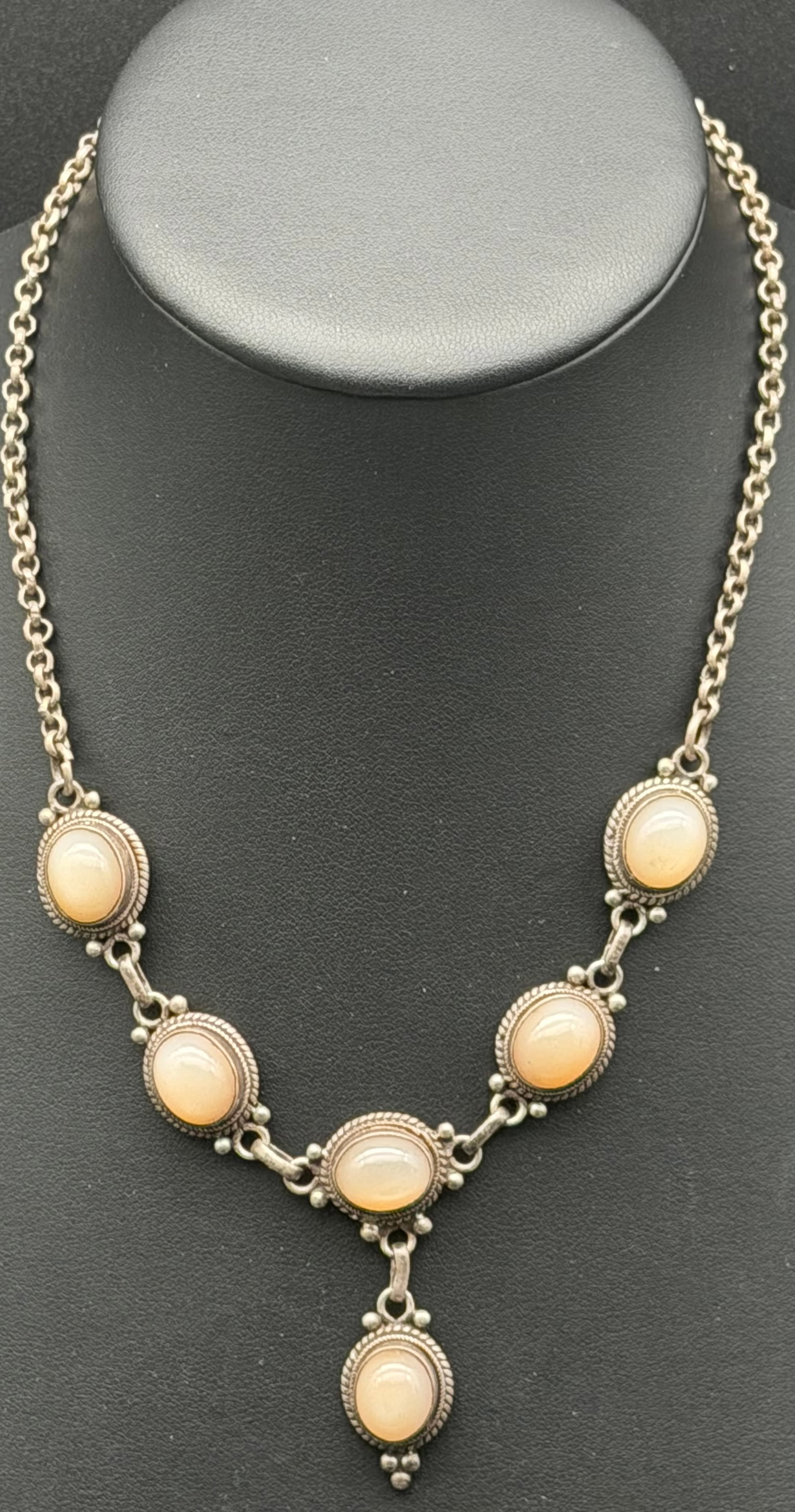 Vintage 925 Sterling Silver Cabochon Stone Necklace Statement Necklace 27g (1 of 7)