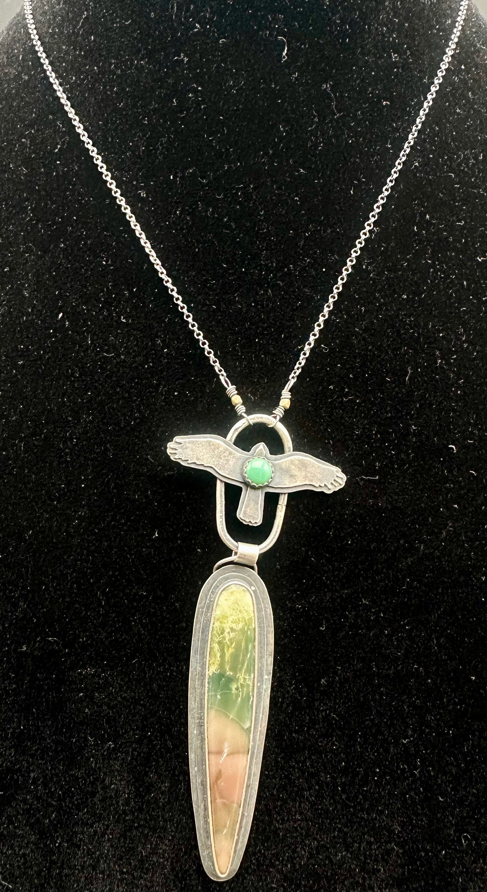 Sterling Silver Thunderbird Stone Drop Pendant Necklace 23g (1 of 9)