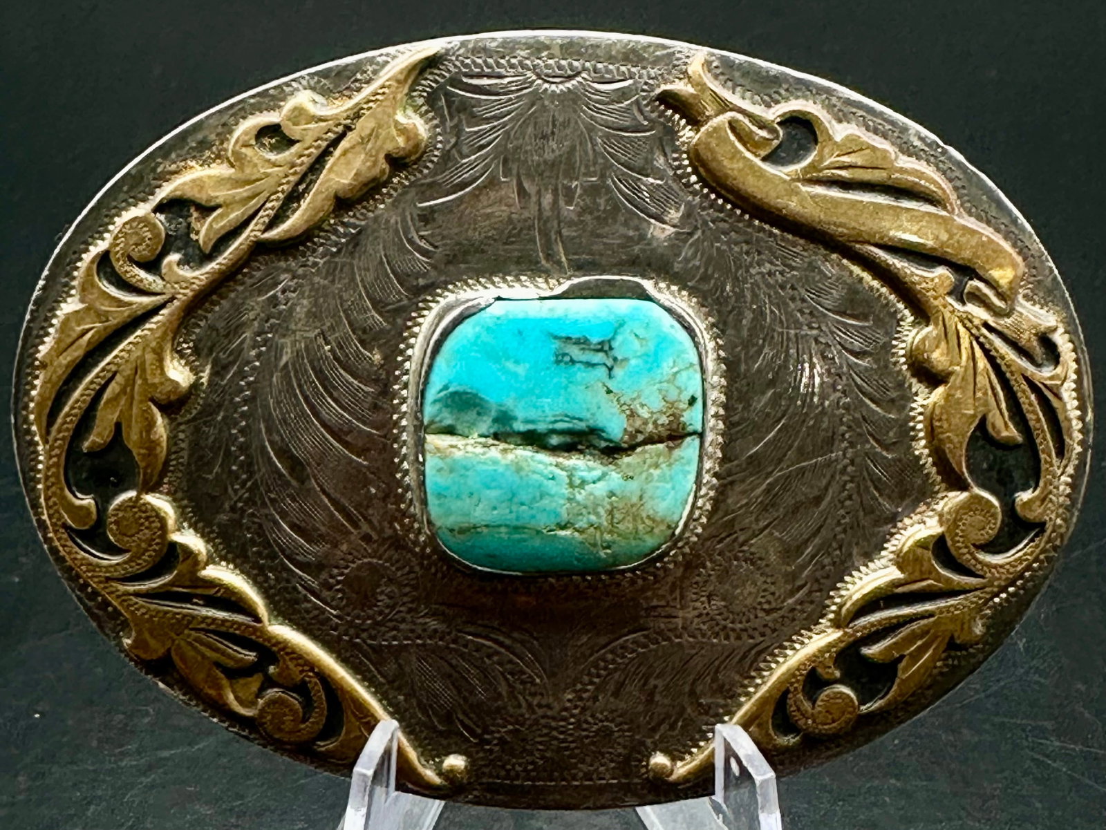 Comstock Sterling Silver Turquoise Western Belt Buckle 65g (1 of 10)