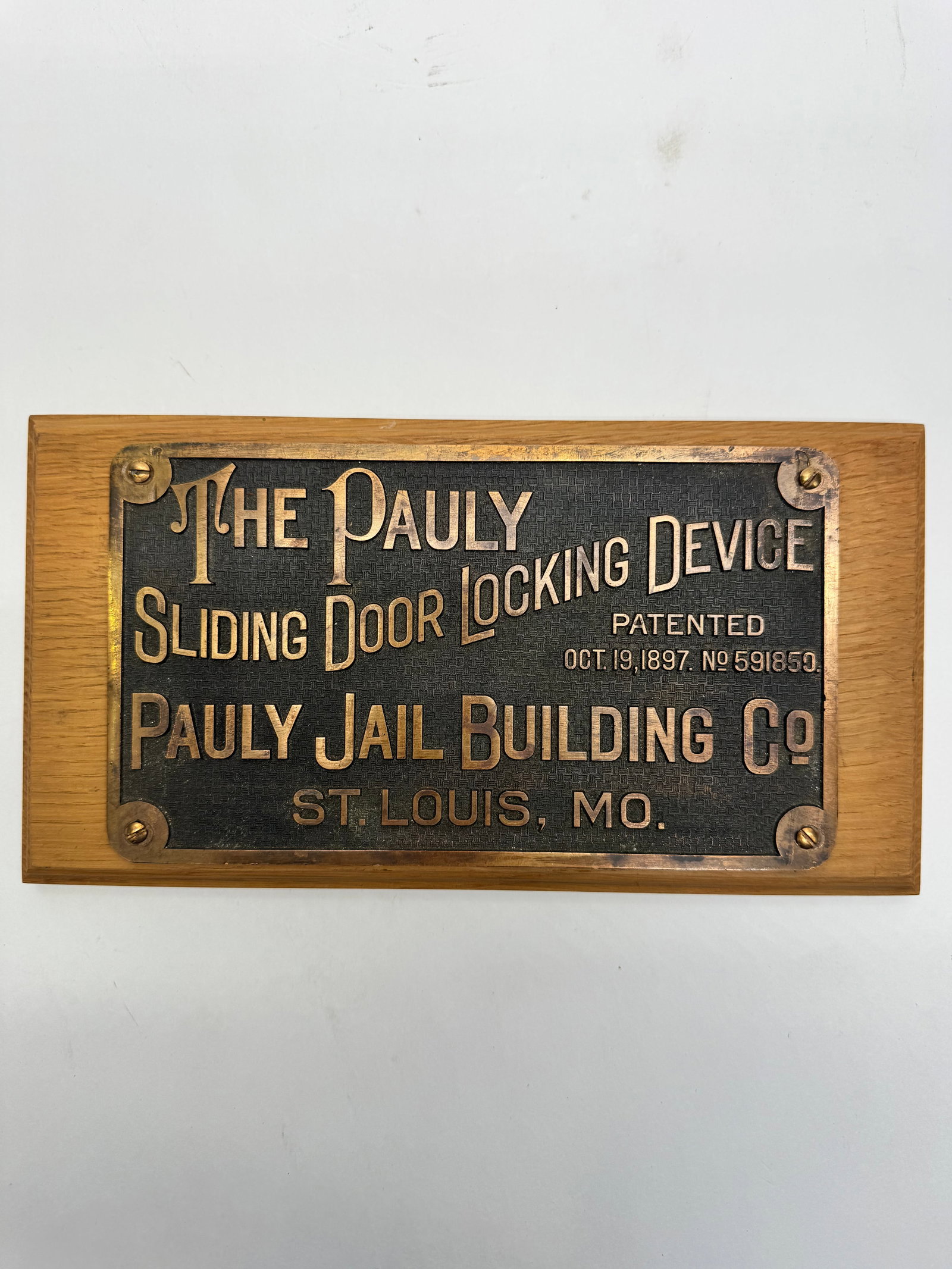 Pauly Jail Building Co. Sliding Door Locking Device Display Plaque (1 of 5)