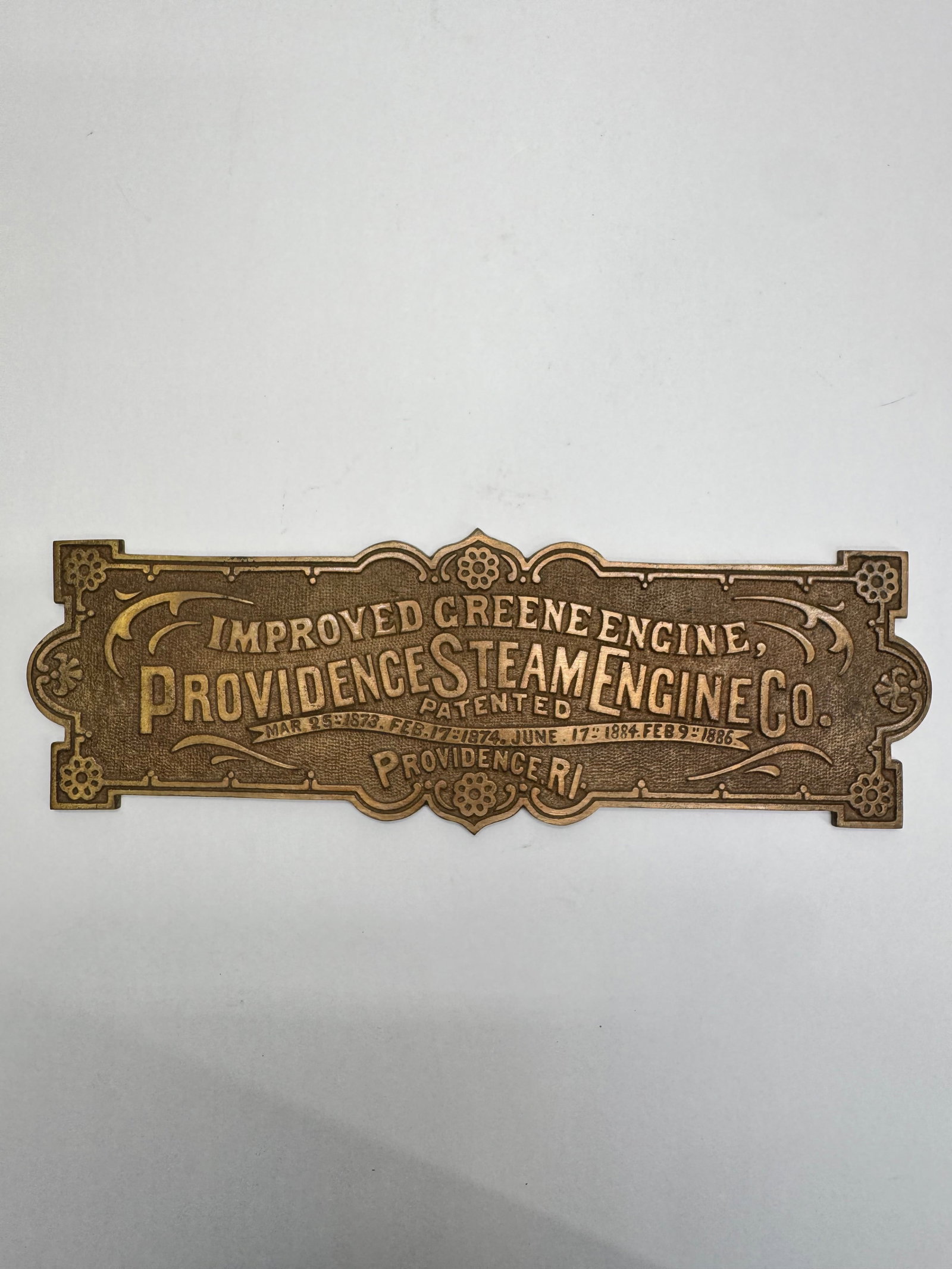 Antique Improved Greene Engine Bronze Nameplate Providence Steam Engine Co. (1 of 6)
