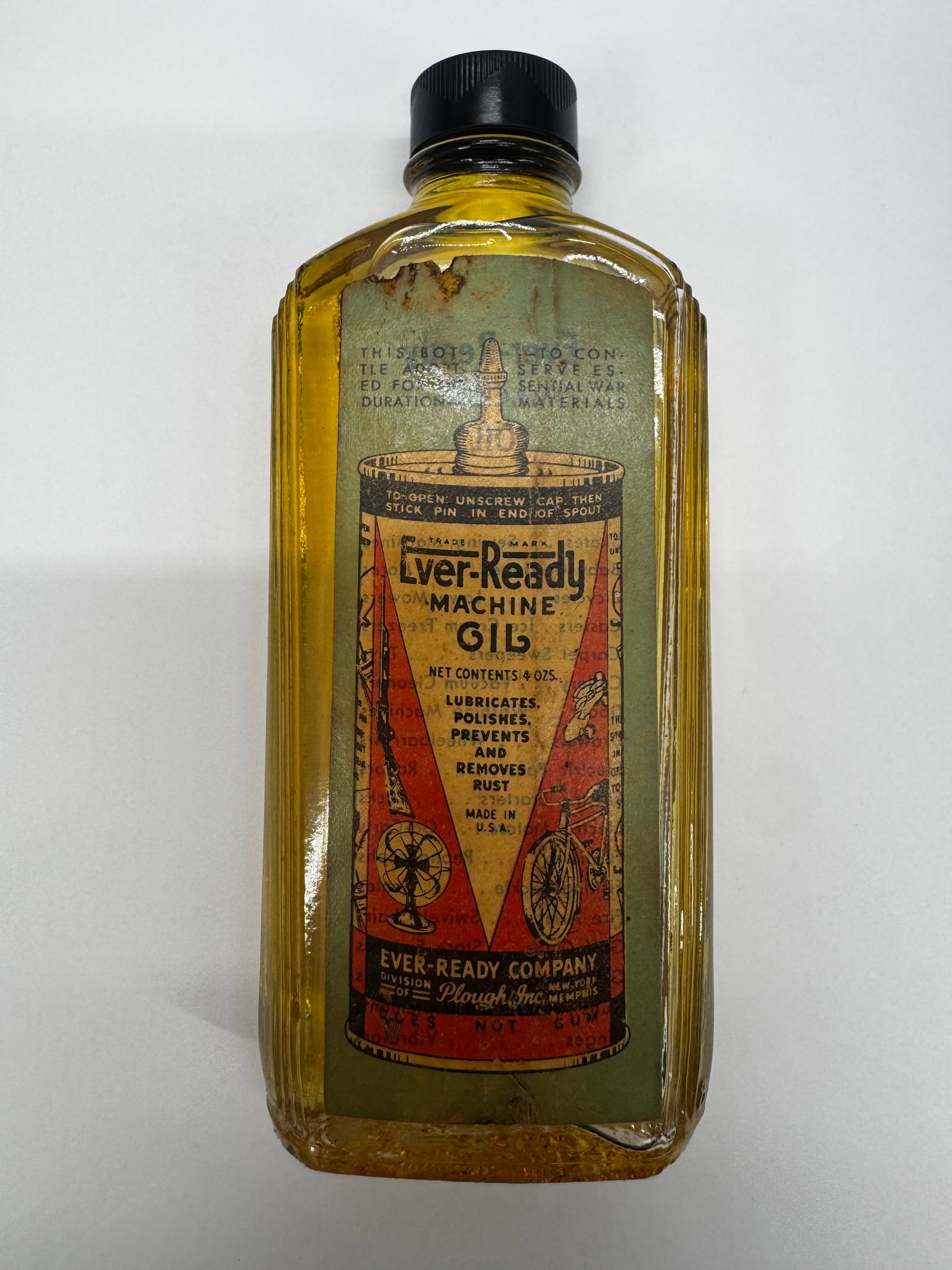 Vintage Ever-Ready Machine Oil 4 Oz Amber Glass Bottle WWII Era (1 of 3)
