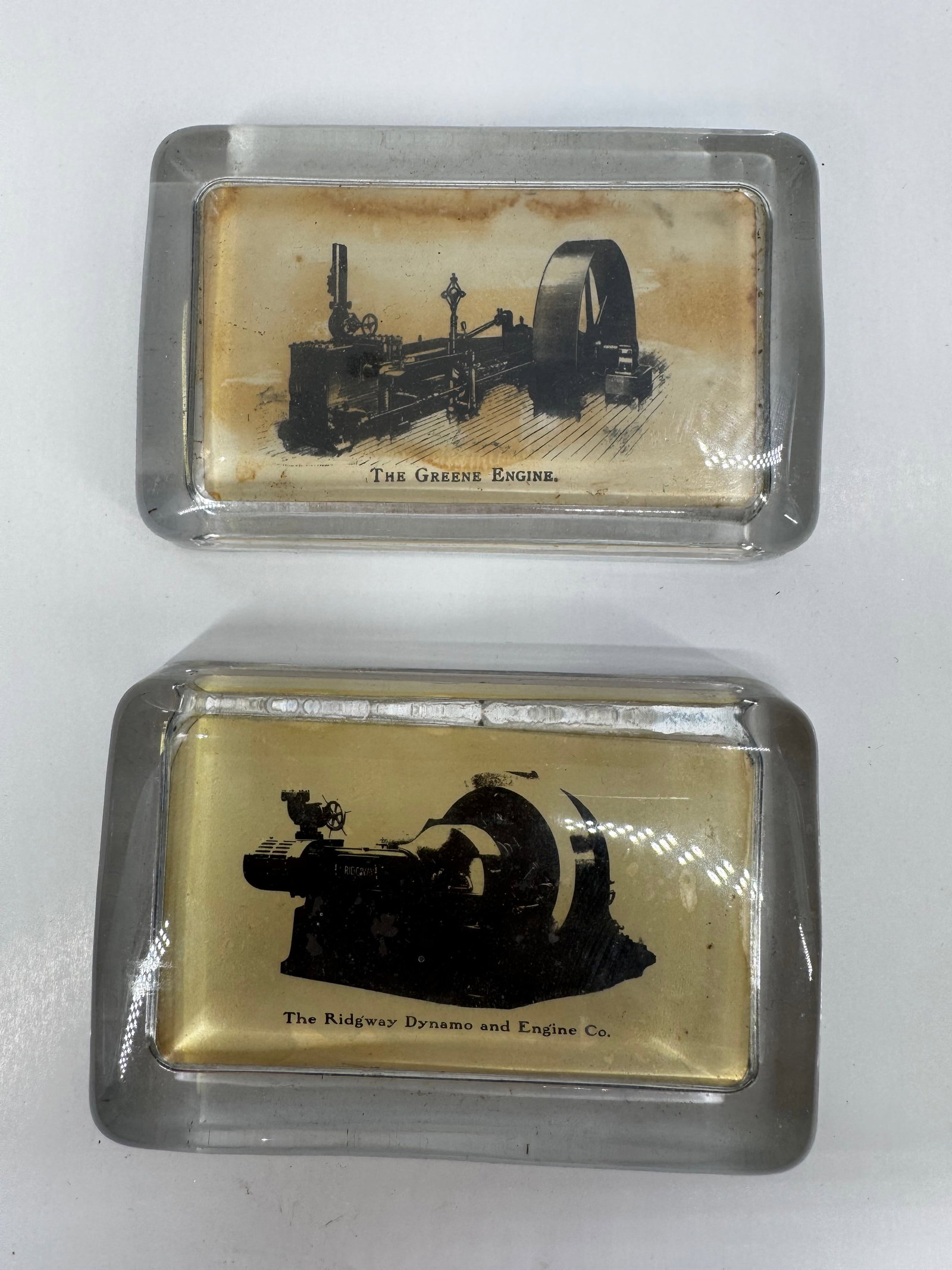 Vintage Greene Engine & Ridgway Engine Glass Paperweights Pair (1 of 8)