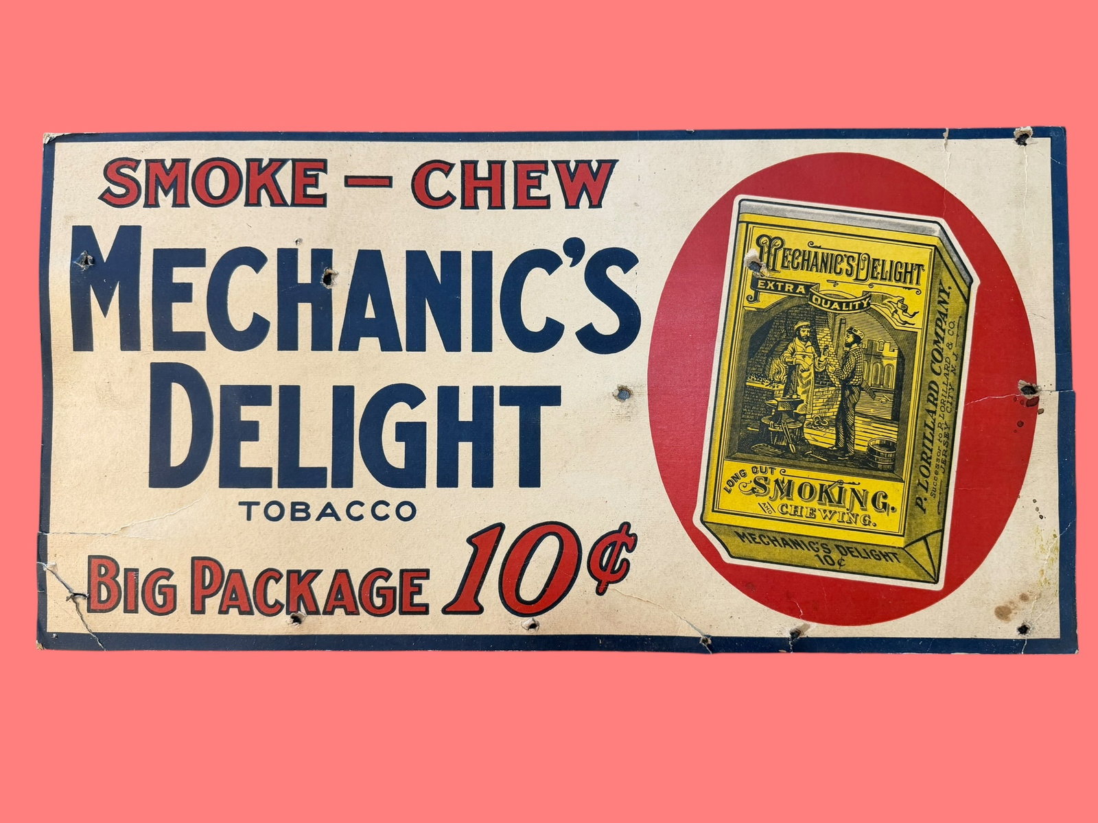 Early 1900s Lorillard Mechanic’s Delight Tobacco Sign Jersey City NJ (1 of 8)