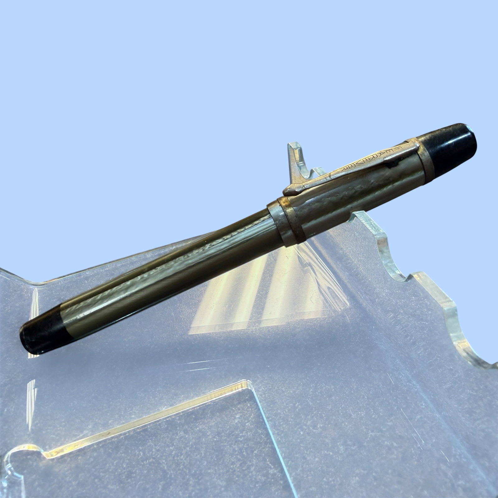 Wearever Lever Fill Fountain Pen - Body Cap Parts Only - Gray Striped: Description: Cap and Body from a Wearever lever fill fountain pen. No pen mechanism included, this is a just the two pieces shown. Display as is or will make a great project piece. Grey - silver strip