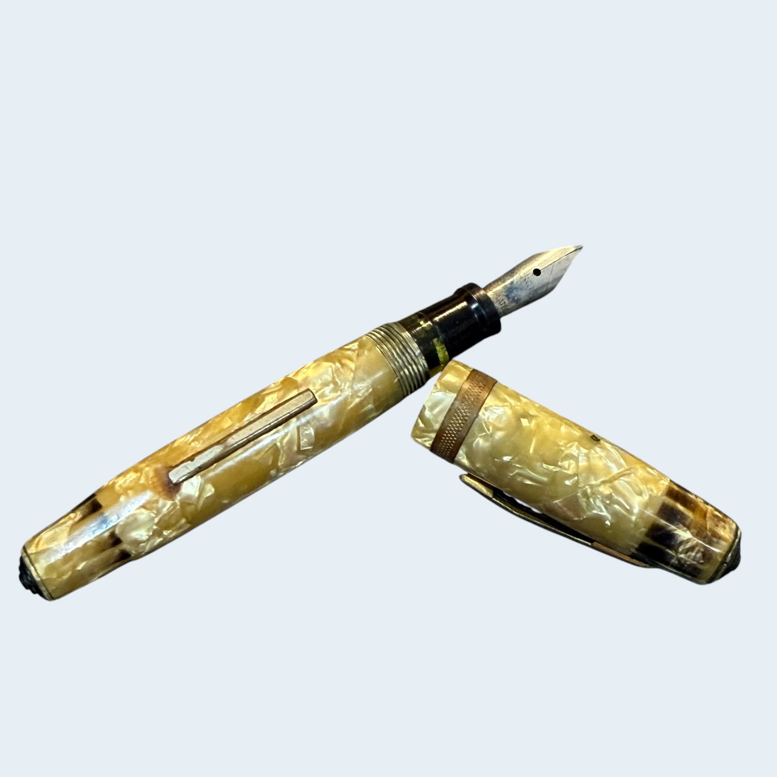 Marbled Packard Lever Fill Fountain Pen 4” 14k Gold Plated Nib (1 of 9)