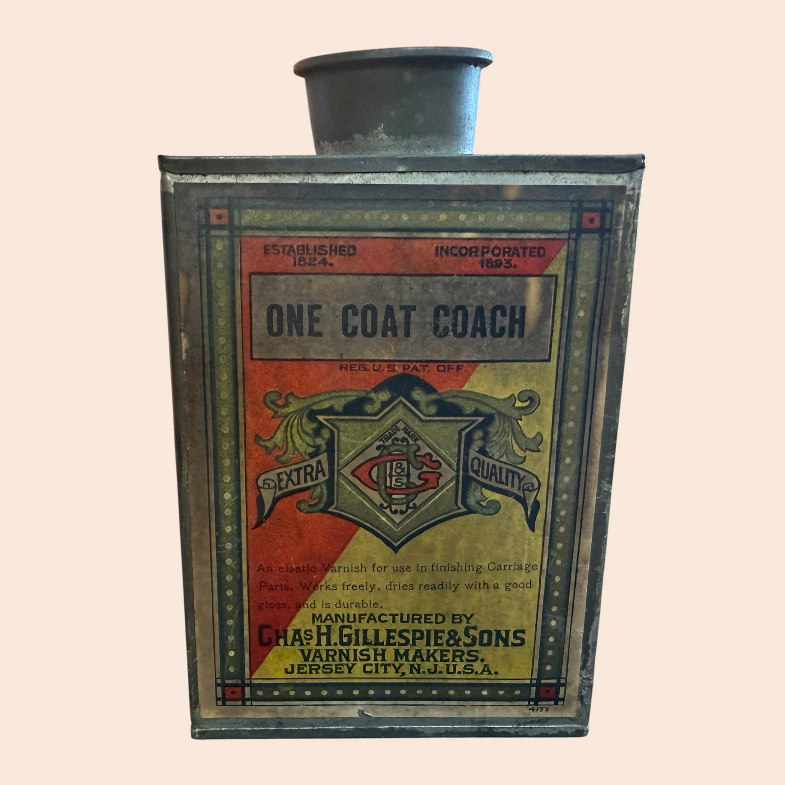 One Coat Coach Charles Gillespie Varnish Makers Jersey City NJ Can Tin 1/8 Gallon (1 of 10)
