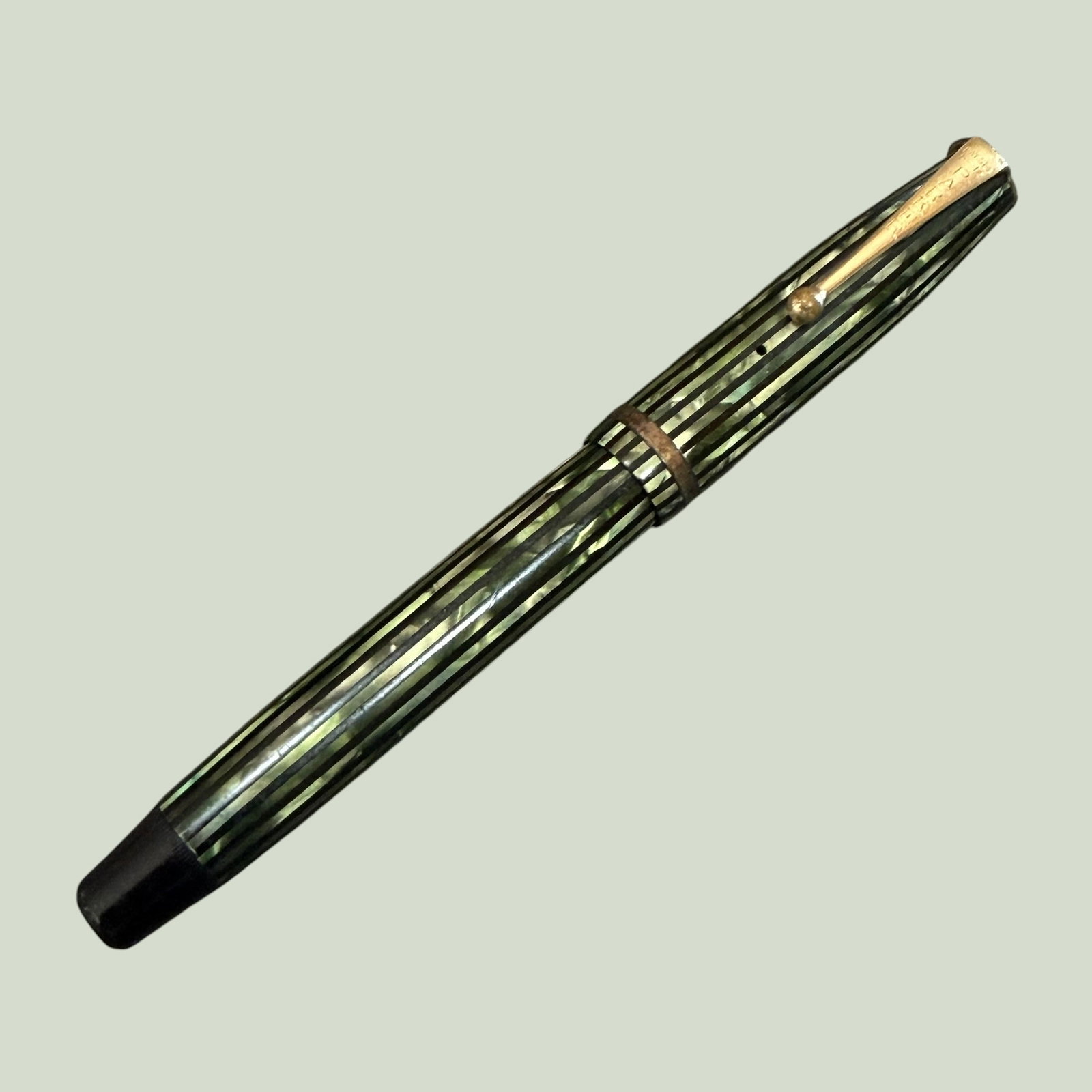 Early Parker Duofold Fountain Pen Green Striped Gold Nib For Parts (1 of 10)