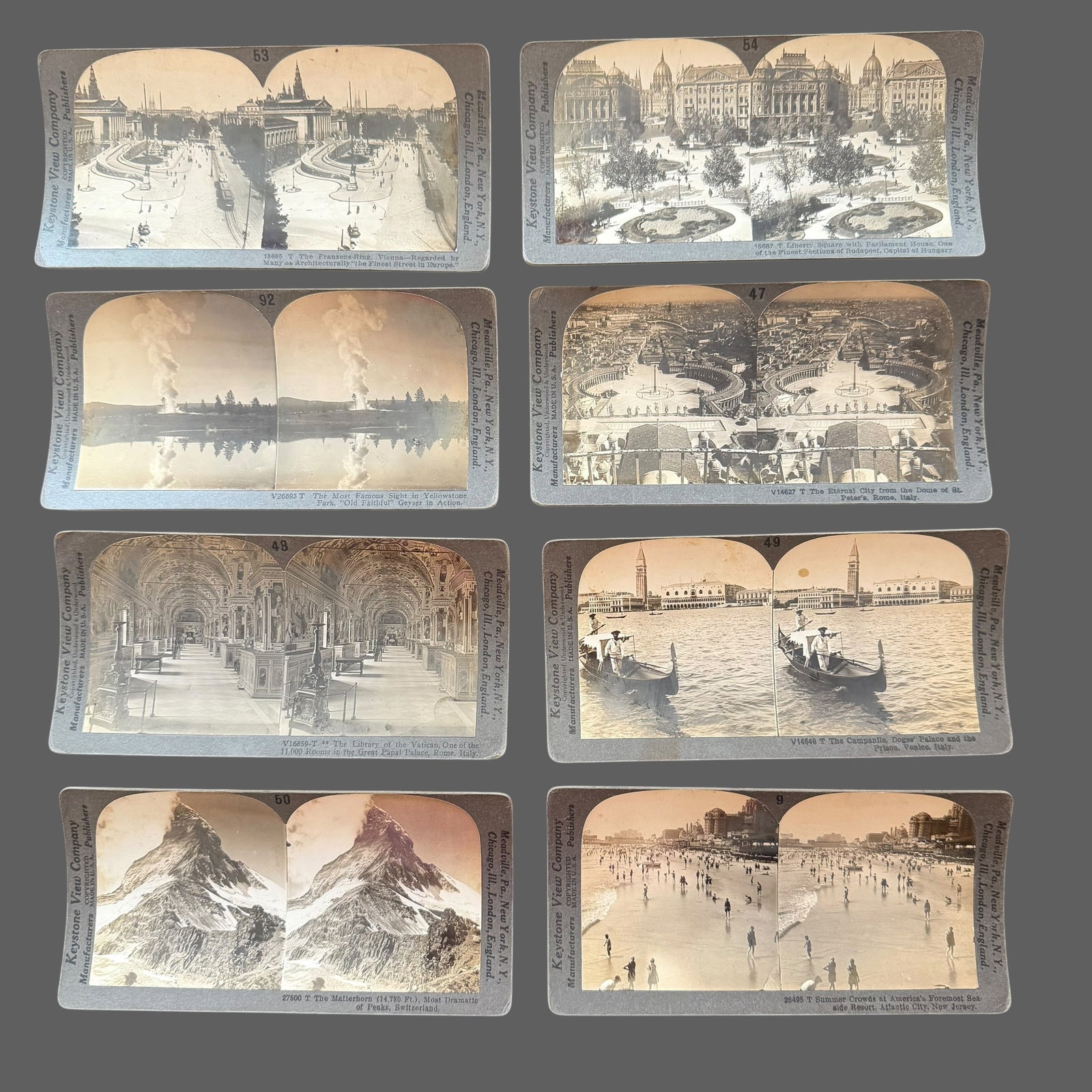 8 Keystone Stereoview Photographs New Jersey Switzerland Italy Vatican St Peter Old Faithful Vienna (1 of 10)