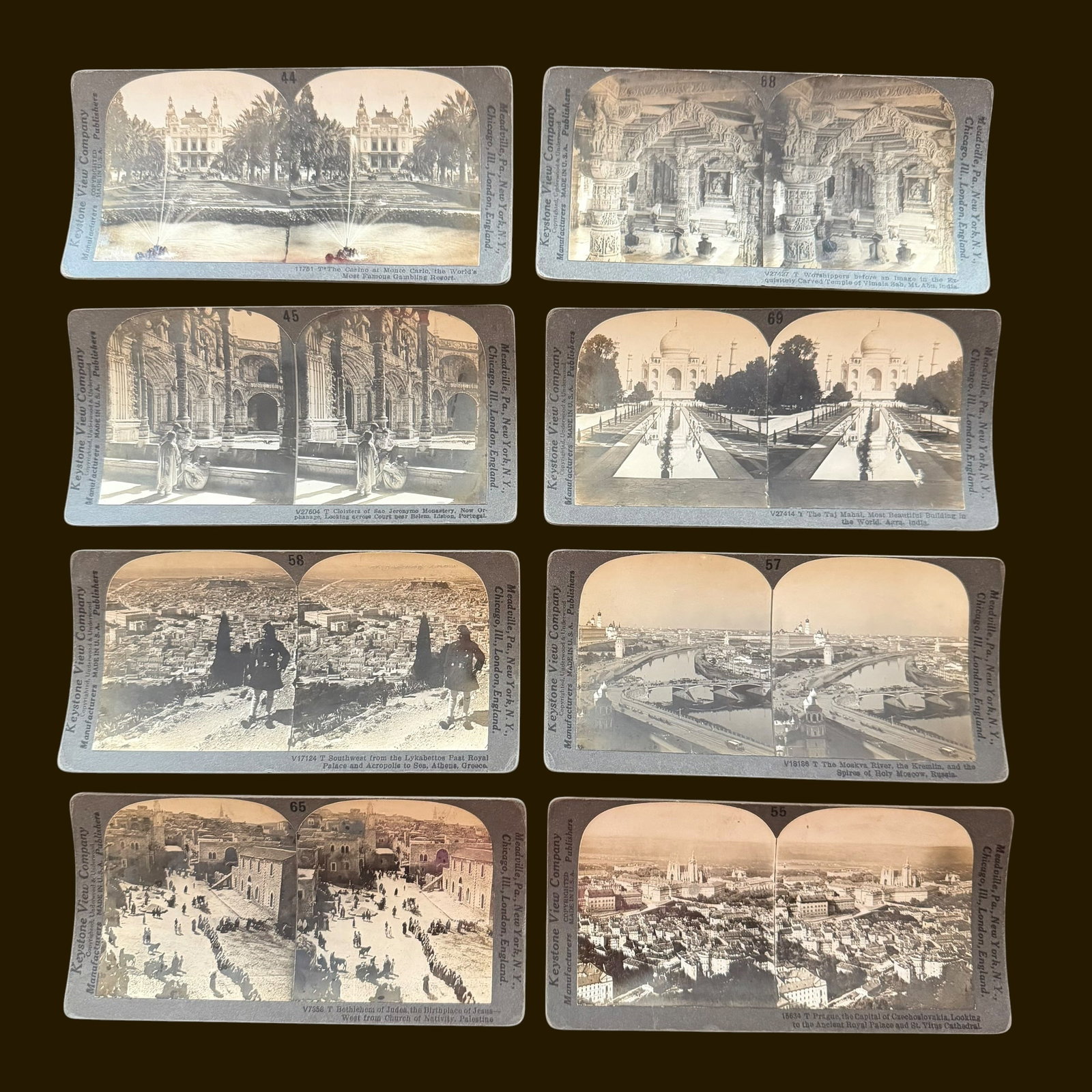 8 Keystone Stereoview Photographs Monte Carlo Portugal India Moscow Prague Athens Palestine (1 of 10)