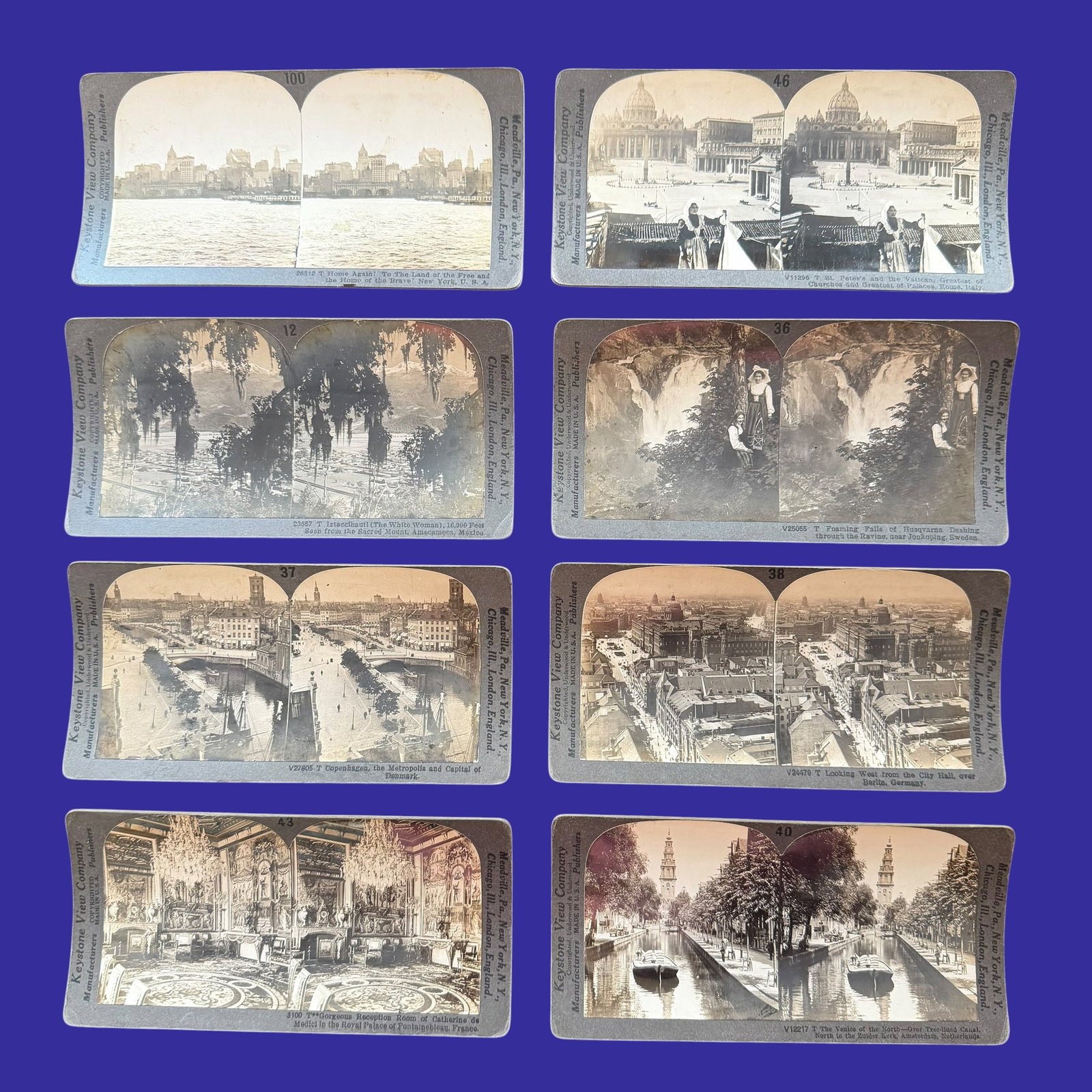 8 Keystone Stereoview Photographs New York Italy Mexico Sweden Denmark Germany Amsterdam France (1 of 10)