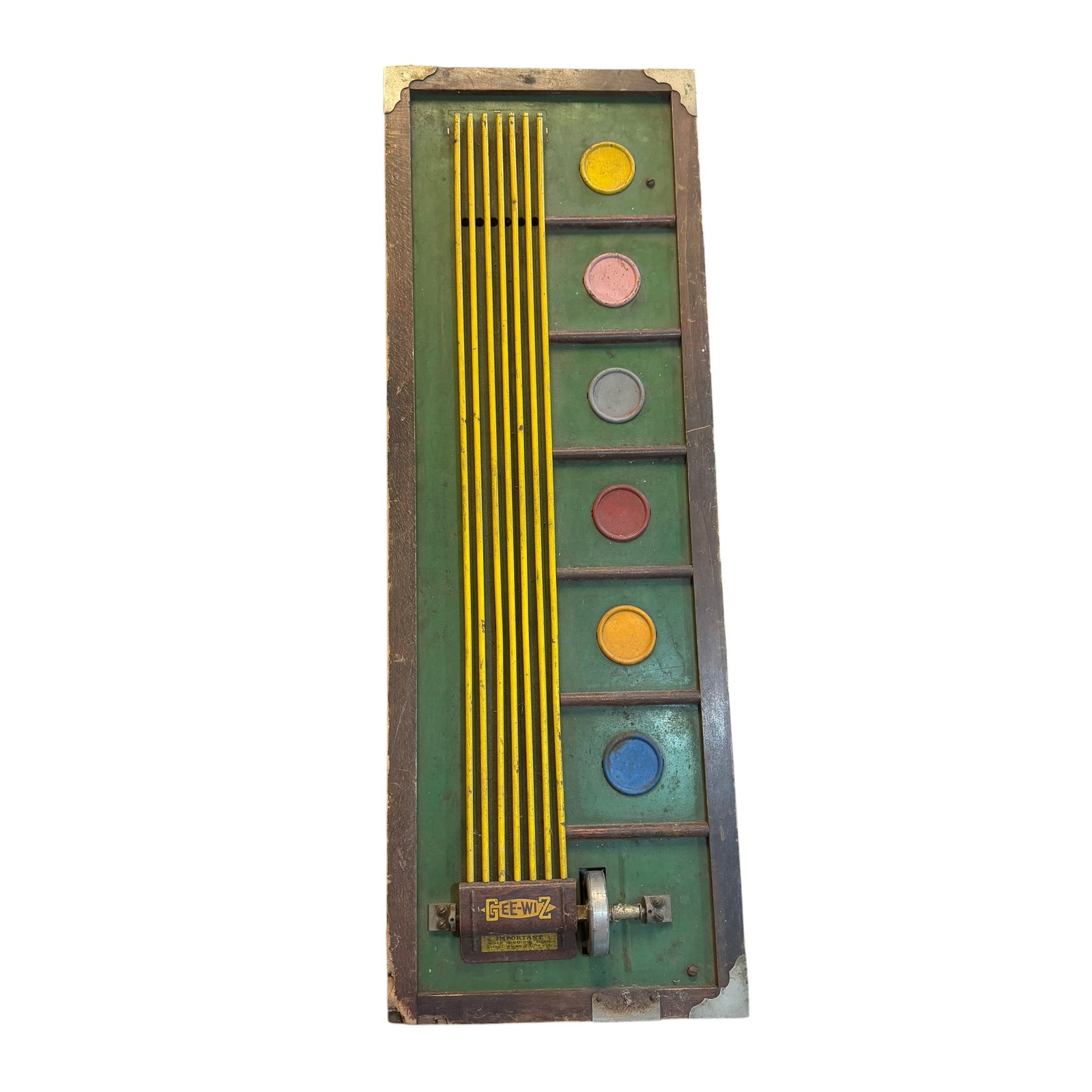1920s Gee Whiz Horse Racing Game Wolverine Tin Wood Gambling Game Toy: Description: Gee Whiz tabletop horse racing game by Wolverine. Circa 1920s. Sold as is for parts or repair. / Material: Wood and metal. / Size: 29” x 10” x 3”. Condition: Ready to be