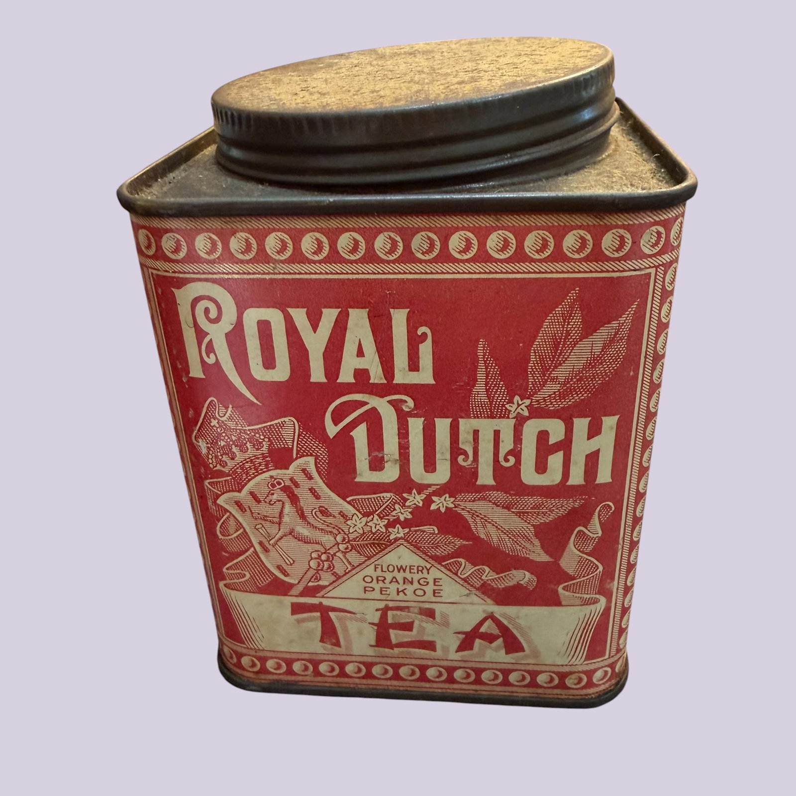 Early 1900s Antique Graphic Royal Dutch Tea 1/2 lb Tin Can Container (1 of 10)