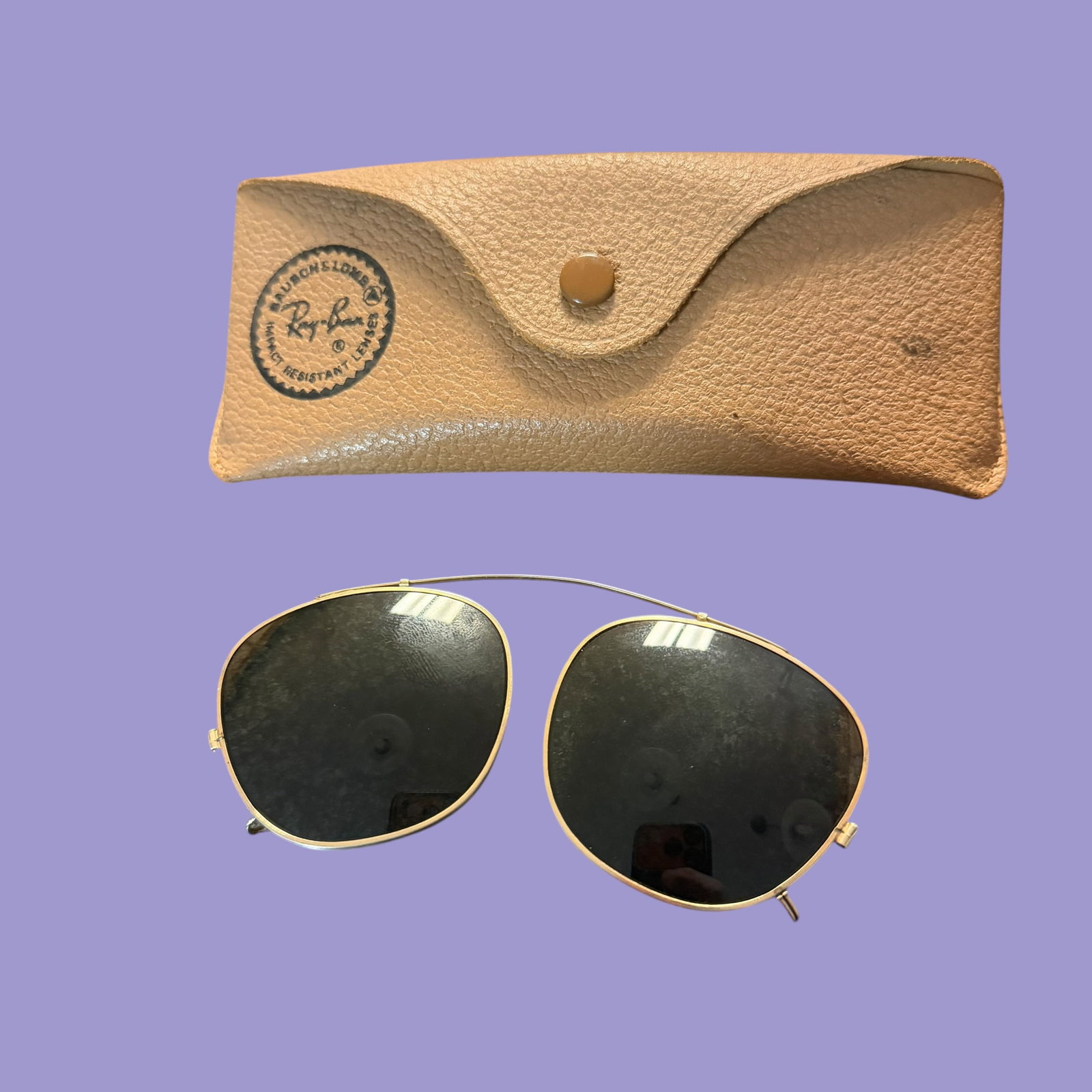 1960s 1970s Bausch Lomb Ray Ban Clip On Sun Glasses w/ Leather Case Vintage (1 of 10)