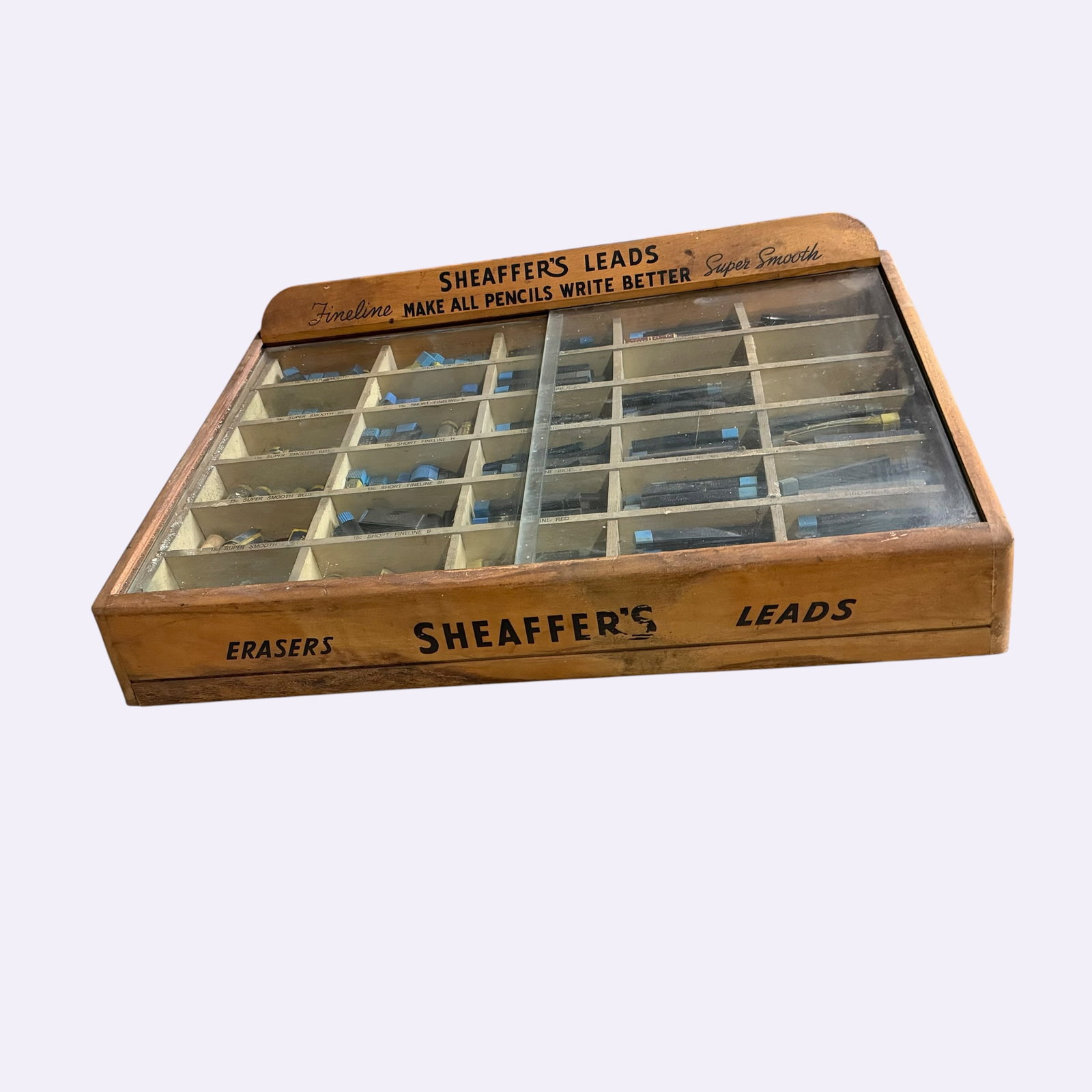 Wood Sheaffer’s Leads Fineline Super Smooth Store Dealer Advertisng Display Sign w/ Contents (1 of 9)