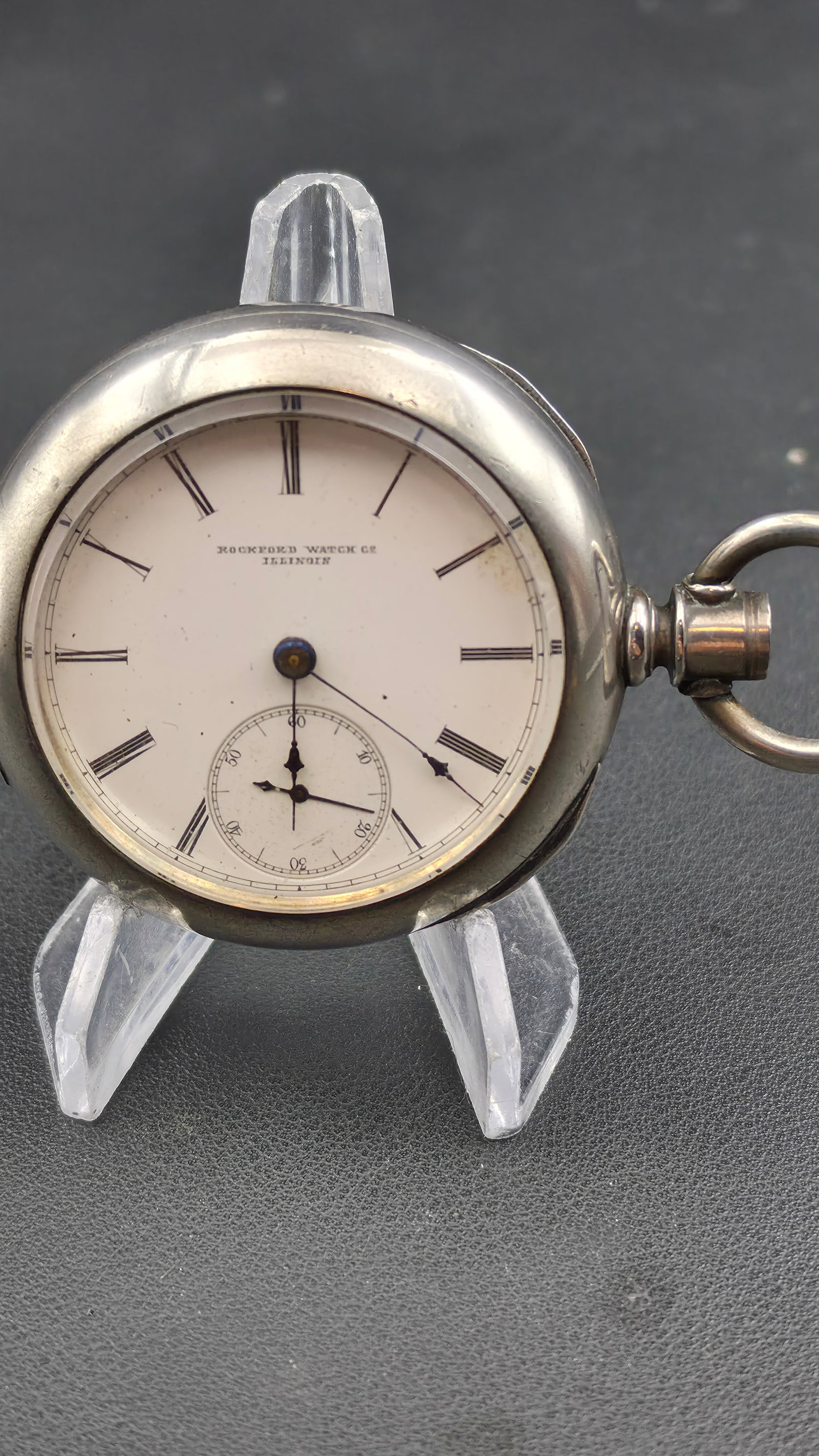 Rockford Watch Co. 18s 15 Jewel Pocket Watch, Dueber Newport Coin Silver Case, 3oz, c1883: The movement is signed "Rockford Watch Co., Rockford, Ill." in Old English script on a gilt damaskeened plate with "Patent Pinion," serial number 167405, dating production to circa 1883. Per the Pocke