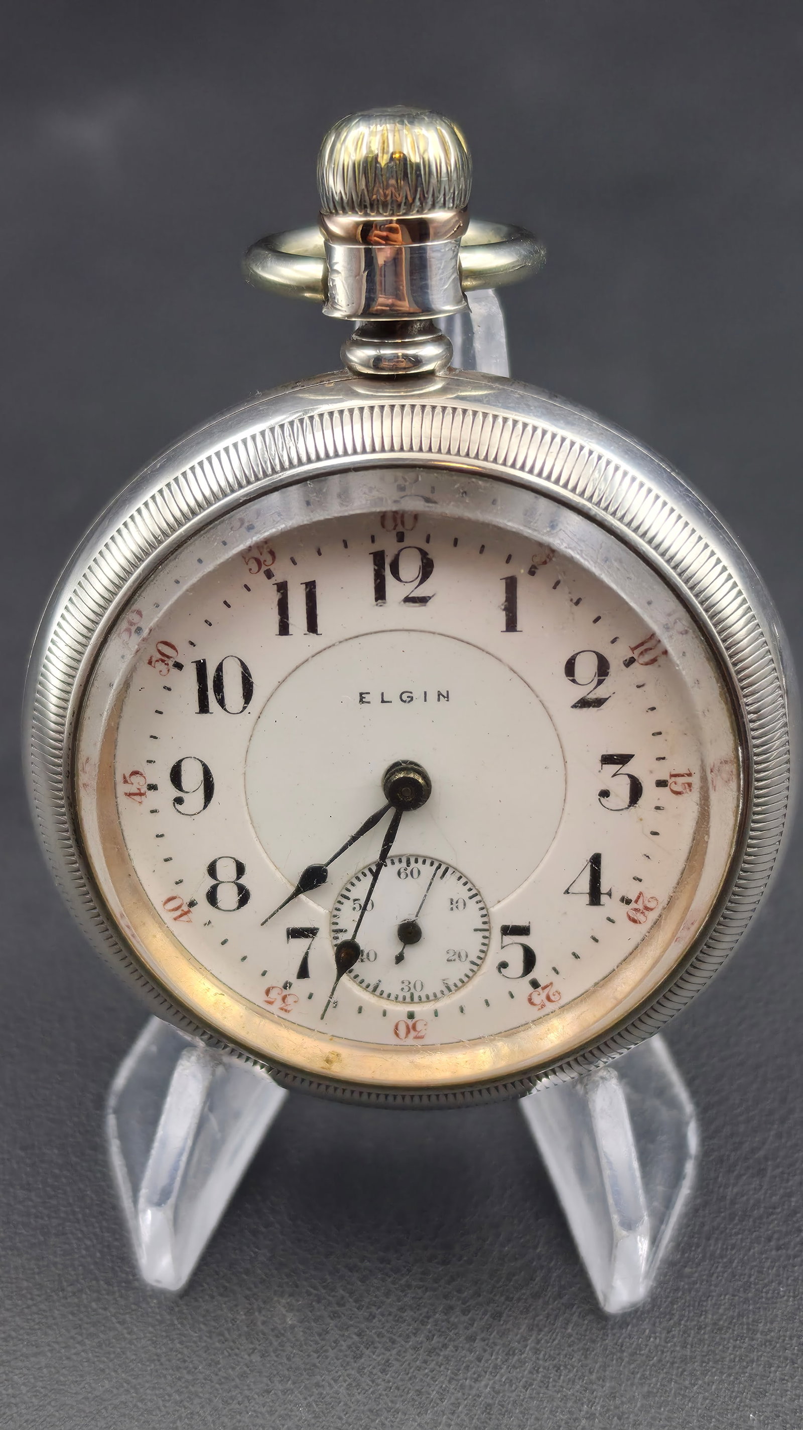 Elgin National Watch Co. Grade 349, 18s 21 Jewel Railroad Grade Class A, Waltham Coin Silver Case, .: This is a genuine Class A railroad-grade movement — grade 349, adjusted to 5 positions, temperature, and isochronism, with ruby and sapphire jewels in gold screw-set settings, sapphire pallet jewels