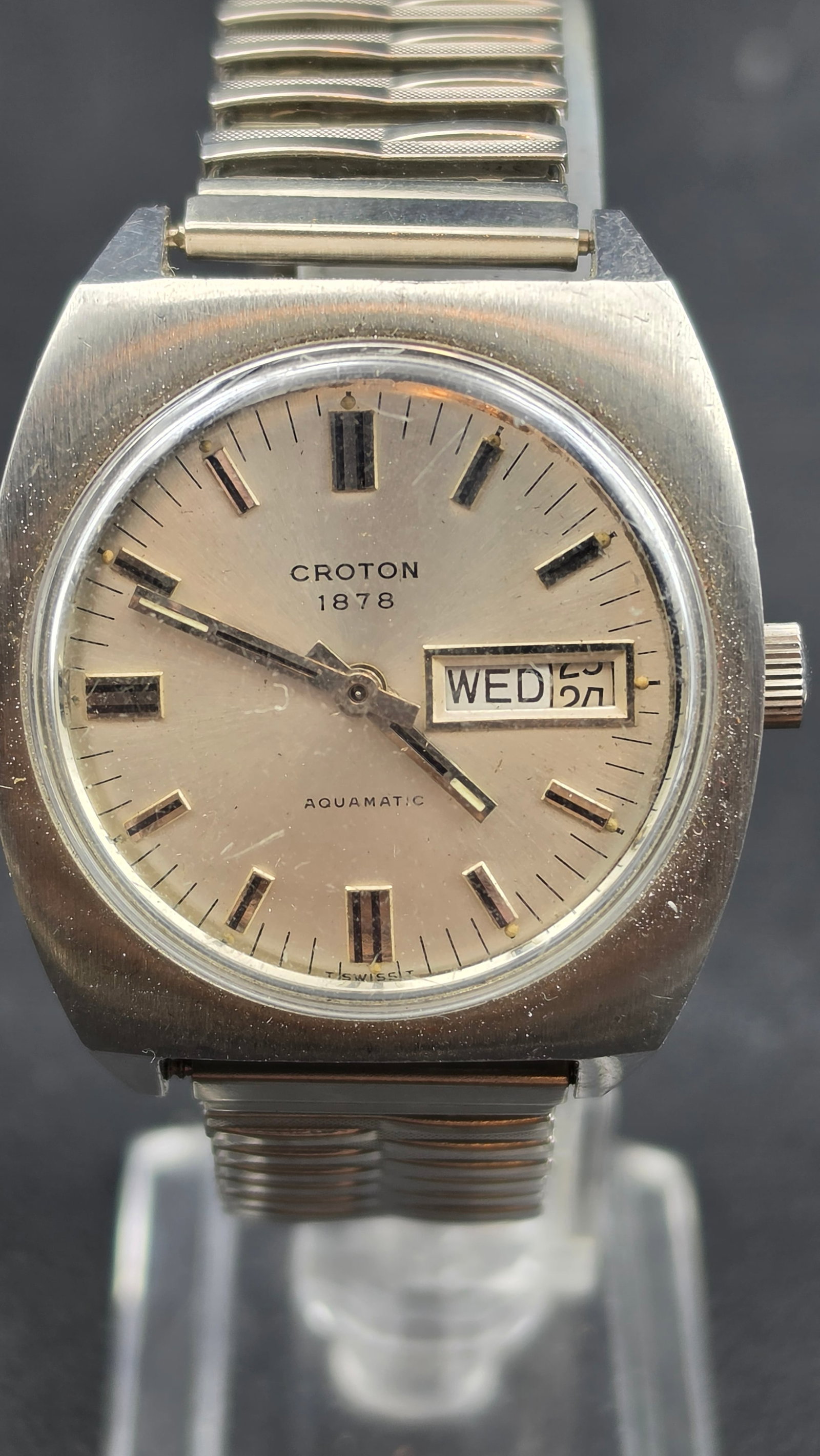 Vintage Croton 1878 Aquamatic Day Date Watch Stainless Steel Automatic Mens (1 of 9)