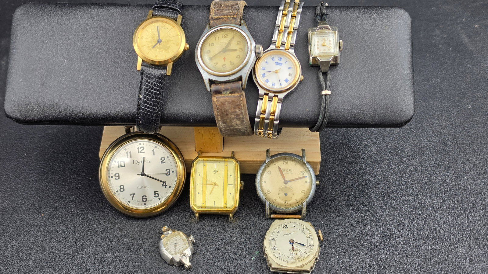 Lot of 9 Vintage Wristwatches and a Pocket Watch Wittnauer Colt Seiko Regency Montauk (1 of 8)