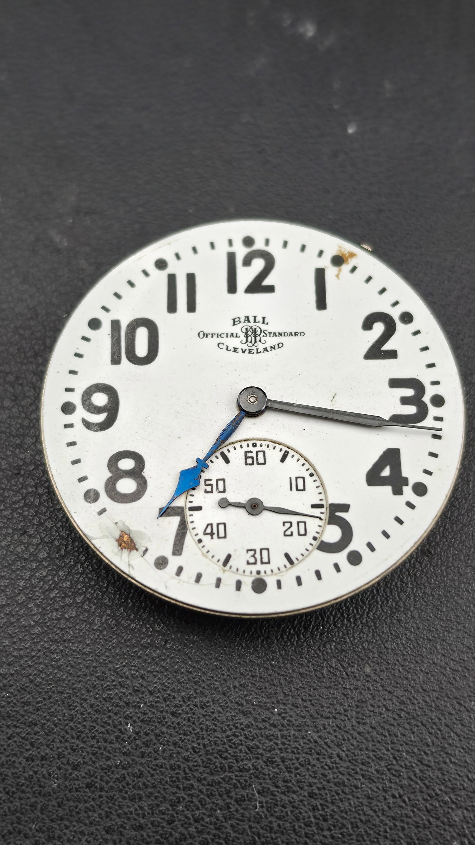 Ball Watch Co 999B Railroad Grade Pocket Watch Movement with Dial: Notable piece: this is a genuine Ball Watch Co grade 999B movement, one of the most celebrated American railroad-grade pocket watches ever produced. Ball watches were central to establishing railroad 