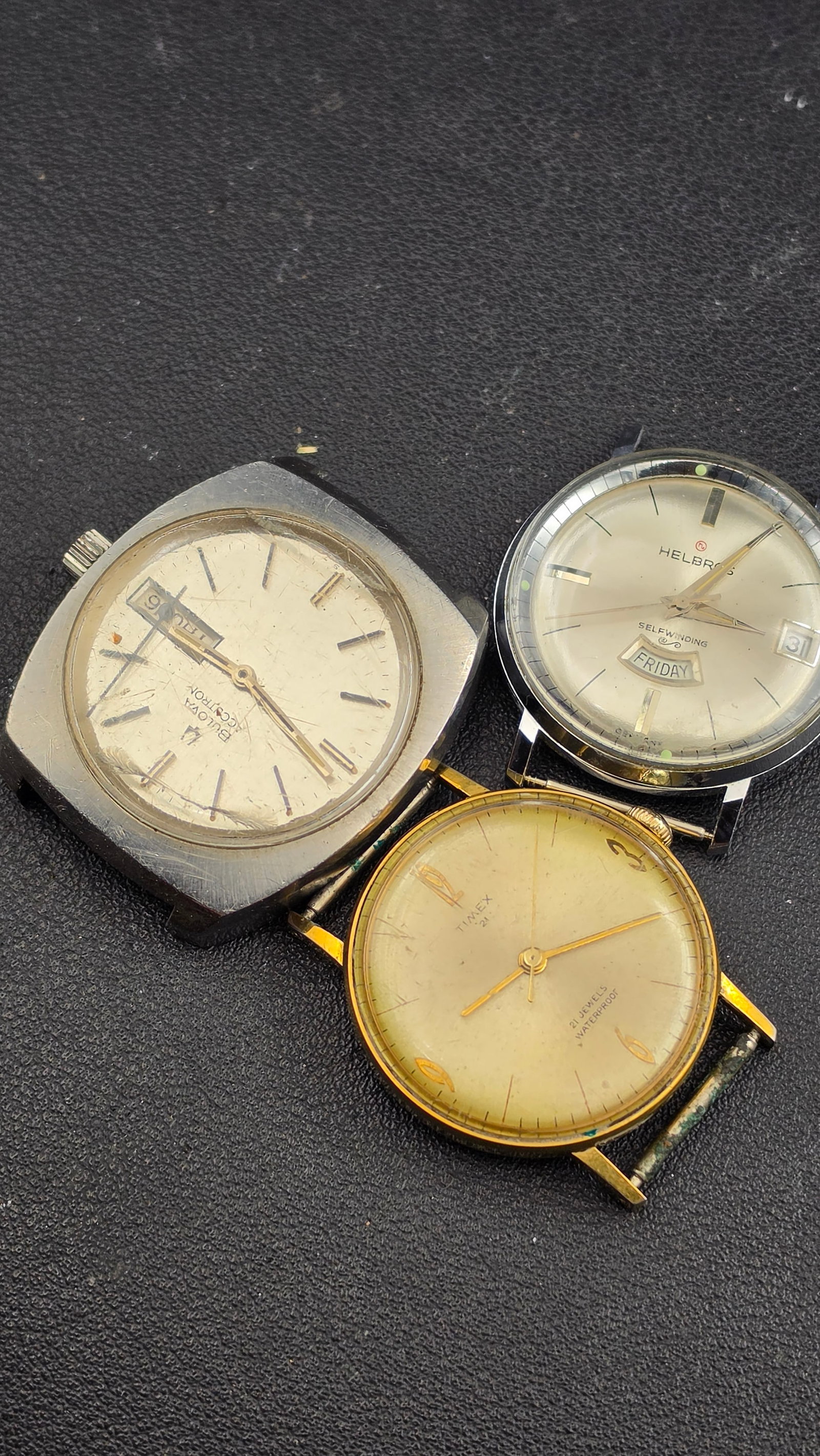 Lot of 3 Vintage Wristwatches Bulova Accutron Helbros Timex (1 of 8)