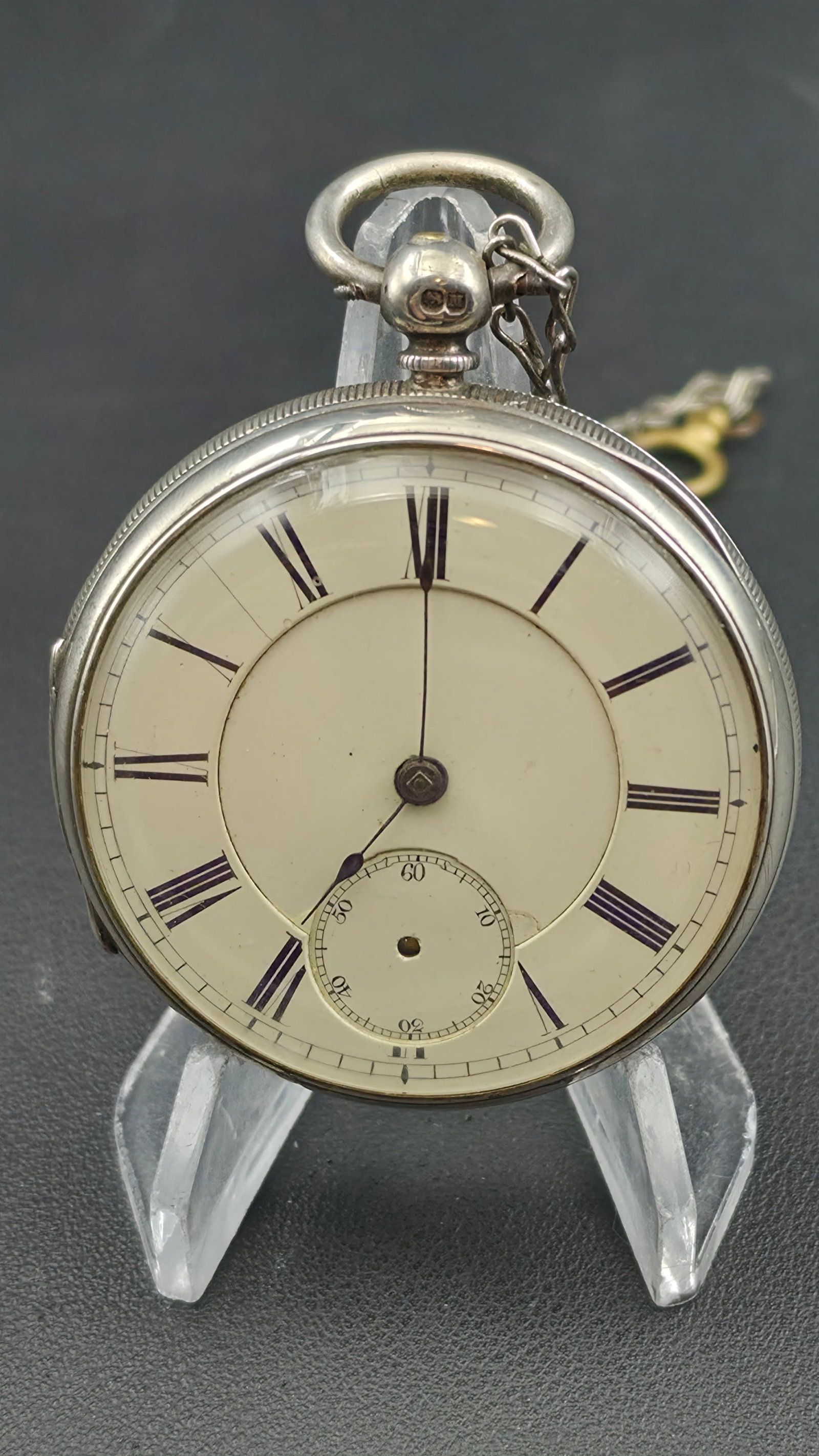 Antique English Sterling Silver Fusee Key Wind Pocket Watch, Hallmarked, Engraved "G. Owens, (1 of 13)