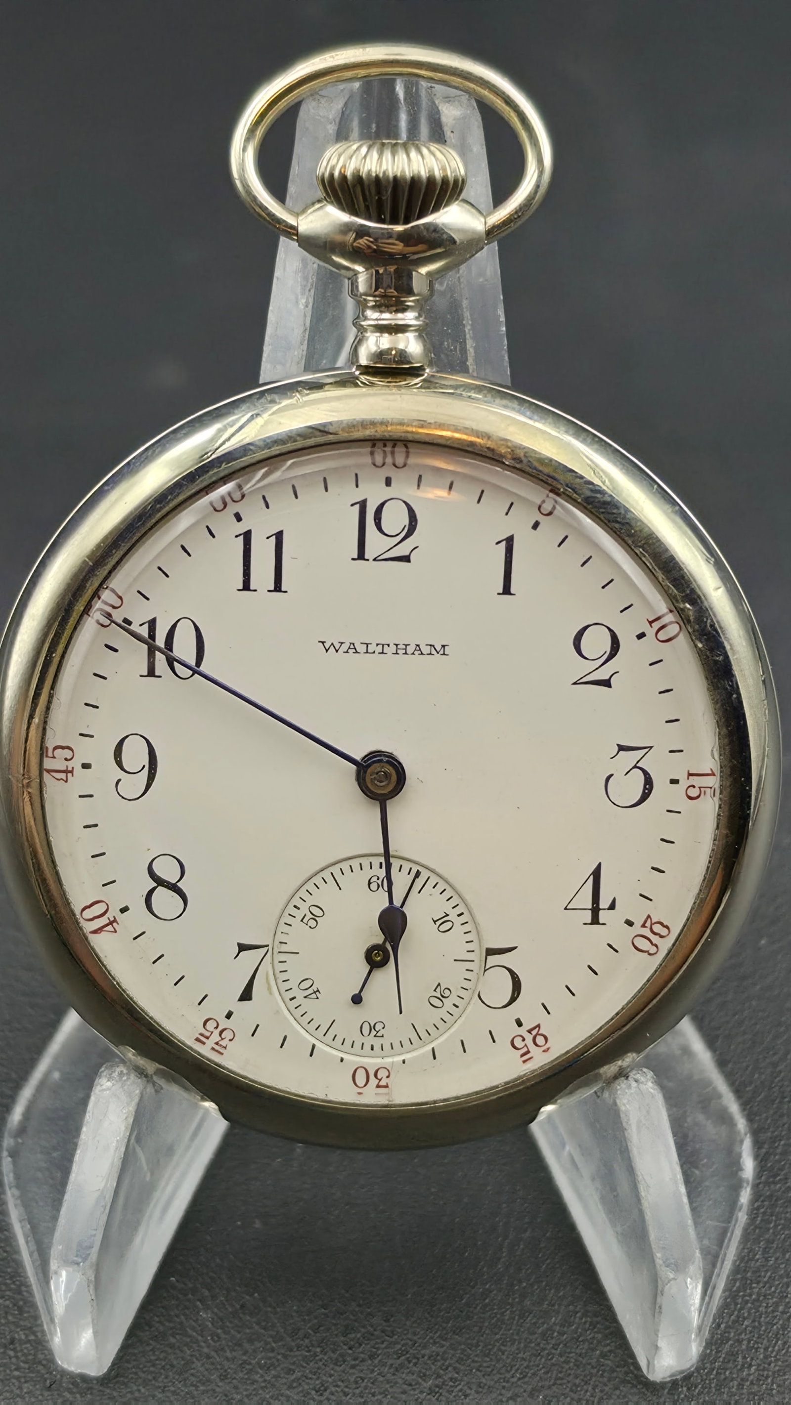 Antique Waltham Vanguard Railroad Grade Pocket Watch 23 Jewels 16s 1906: Waltham Vanguard, Grade Vanguard, Model 1899, serial 15103896, 16 size, 23 jewels. Bridge-plate movement with center bridge construction, Church 1892 regulator, Breguet hairspring, factory adjusted to