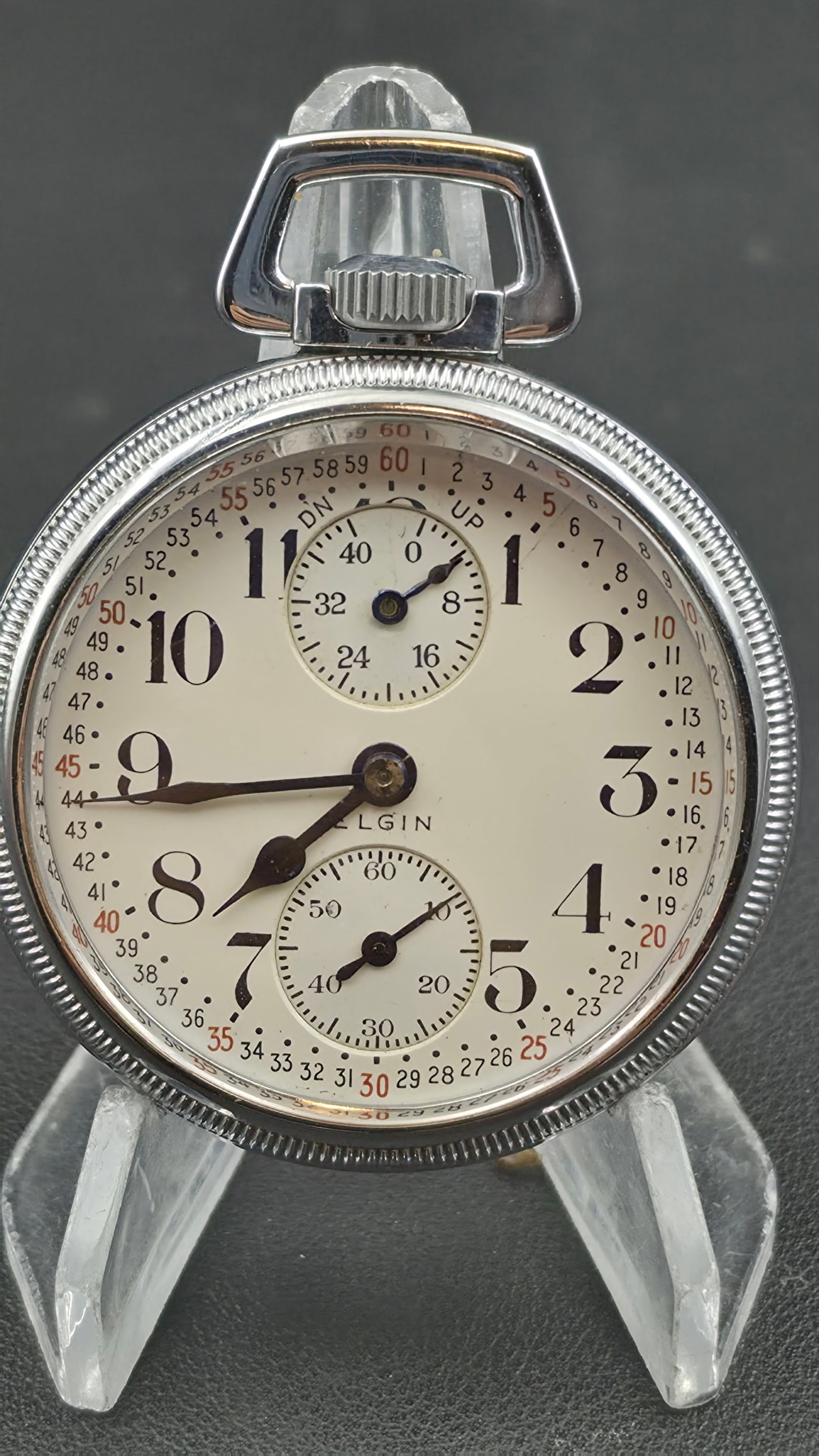 Rare Elgin Father Time Grade 374 Railroad Watch with Up/Down Wind Indicator, 21 Jewels, 16s, 1915, M (1 of 13)
