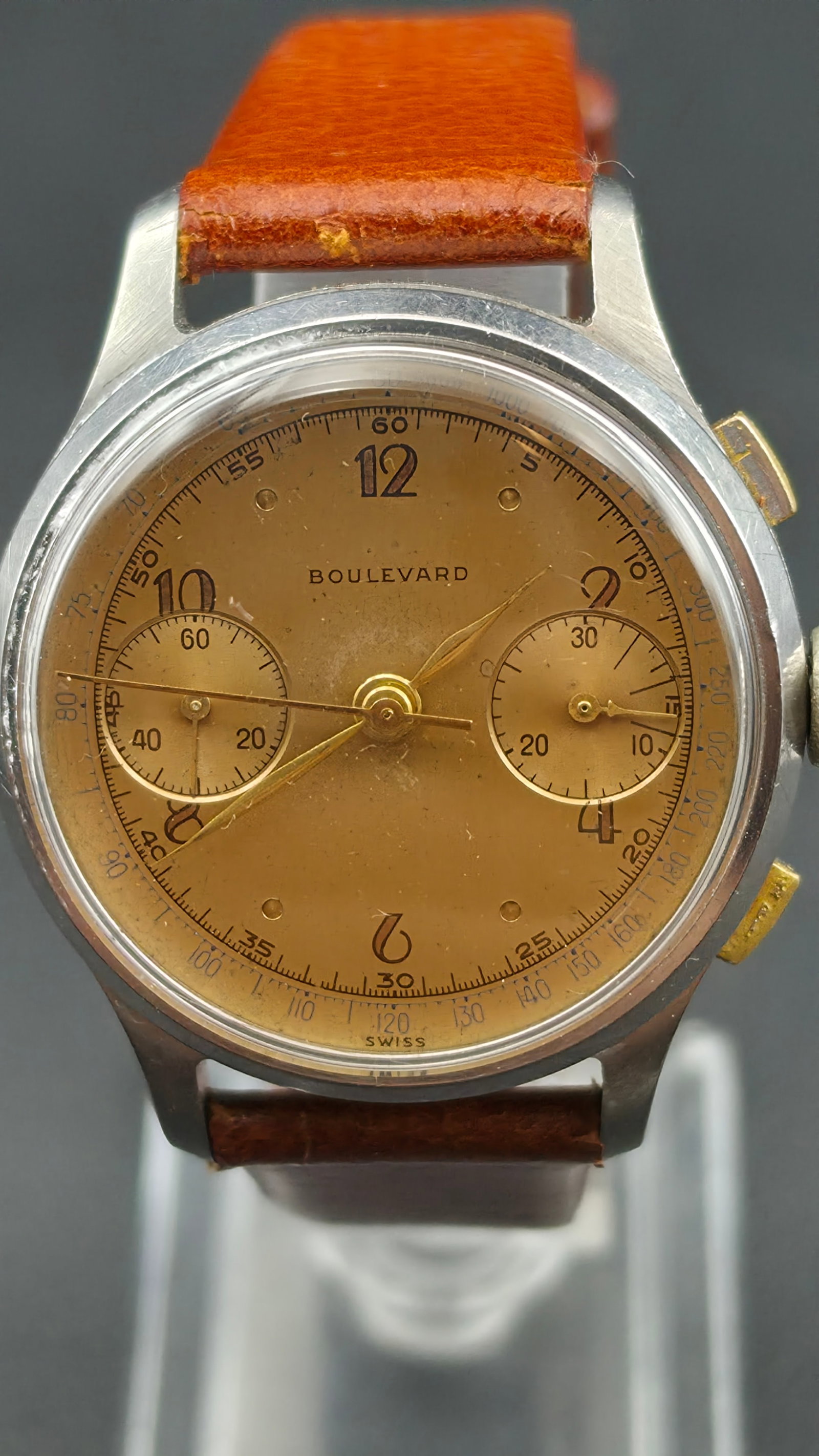 Vintage Boulevard Chronograph Two-Register Stainless Steel Wristwatch (1 of 13)